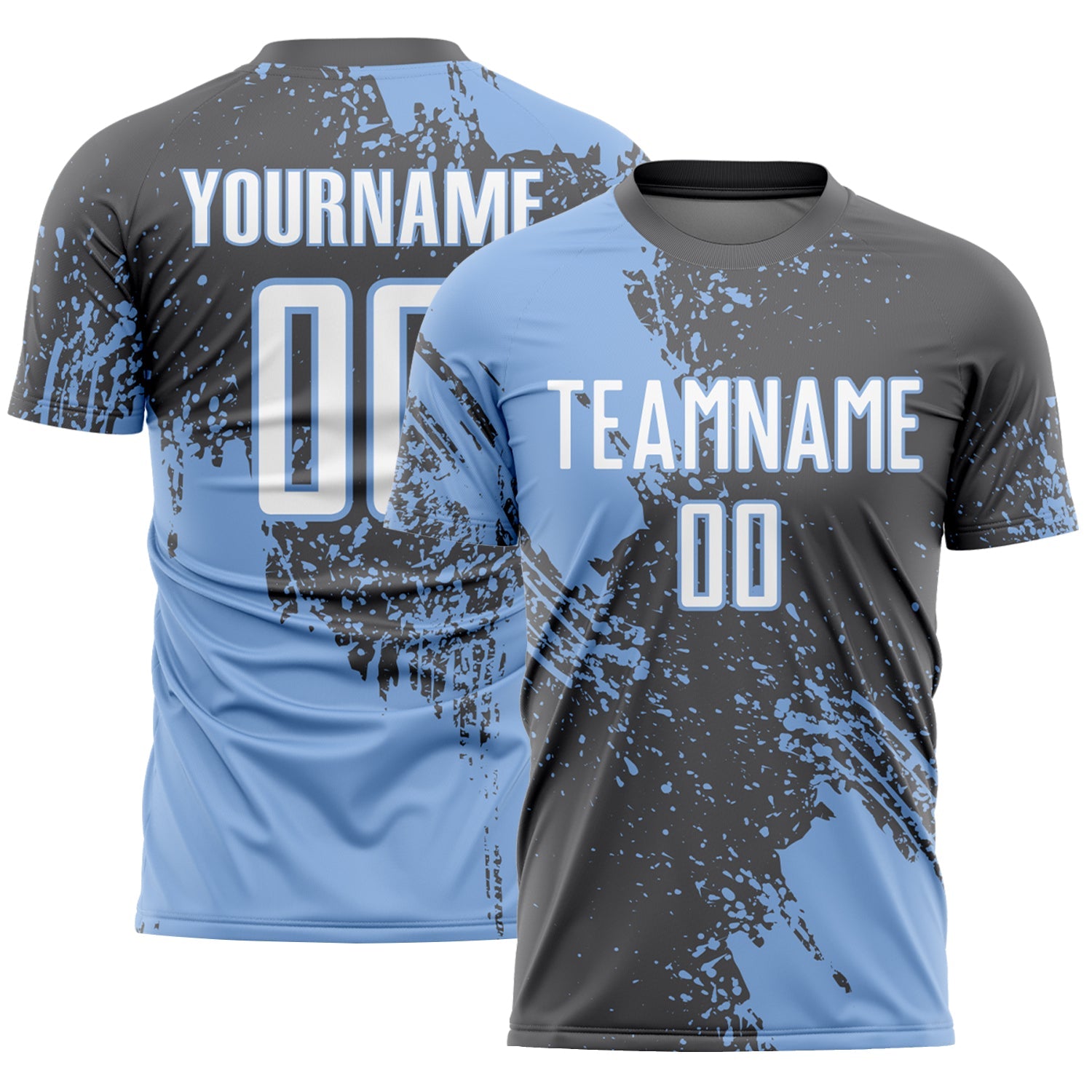 Custom Steel Gray White-Light Blue Abstract Brush Stroke Sports Sublimation Soccer Uniform Jersey - Main View