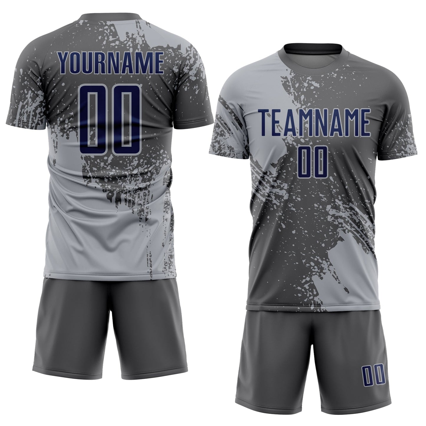 Custom Steel Gray Navy-Gray Abstract Brush Stroke Sports Sublimation Soccer Uniform Jersey view 2