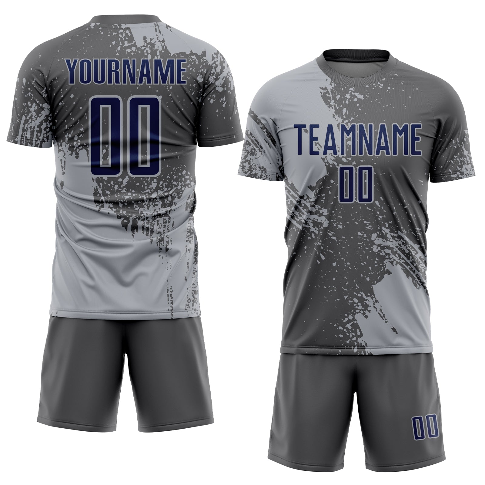 Custom Steel Gray Navy-Gray Abstract Brush Stroke Sports Sublimation Soccer Uniform Jersey view 2