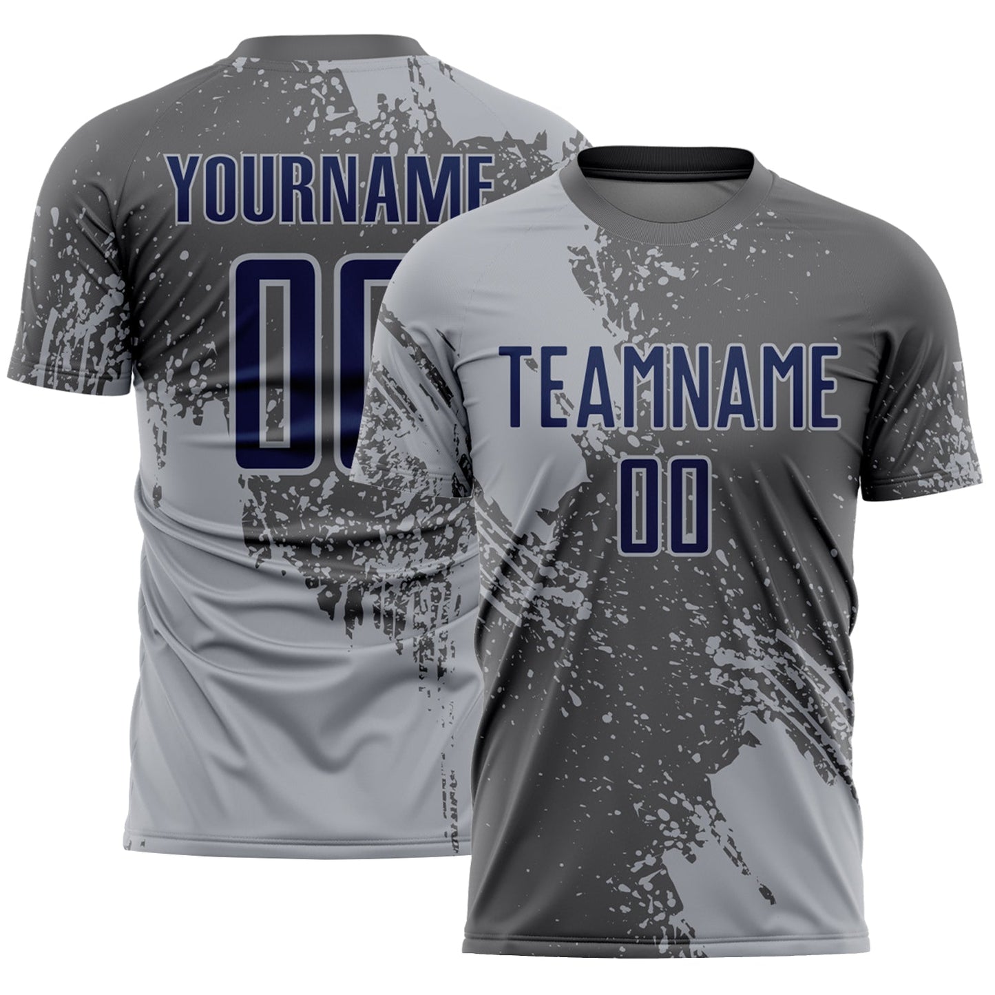 Custom Steel Gray Navy-Gray Abstract Brush Stroke Sports Sublimation Soccer Uniform Jersey - Main View