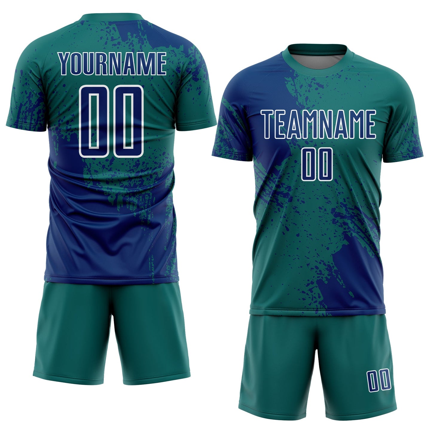 Custom Teal US Navy Blue-White Abstract Brush Stroke Sports Sublimation Soccer Uniform Jersey view 2
