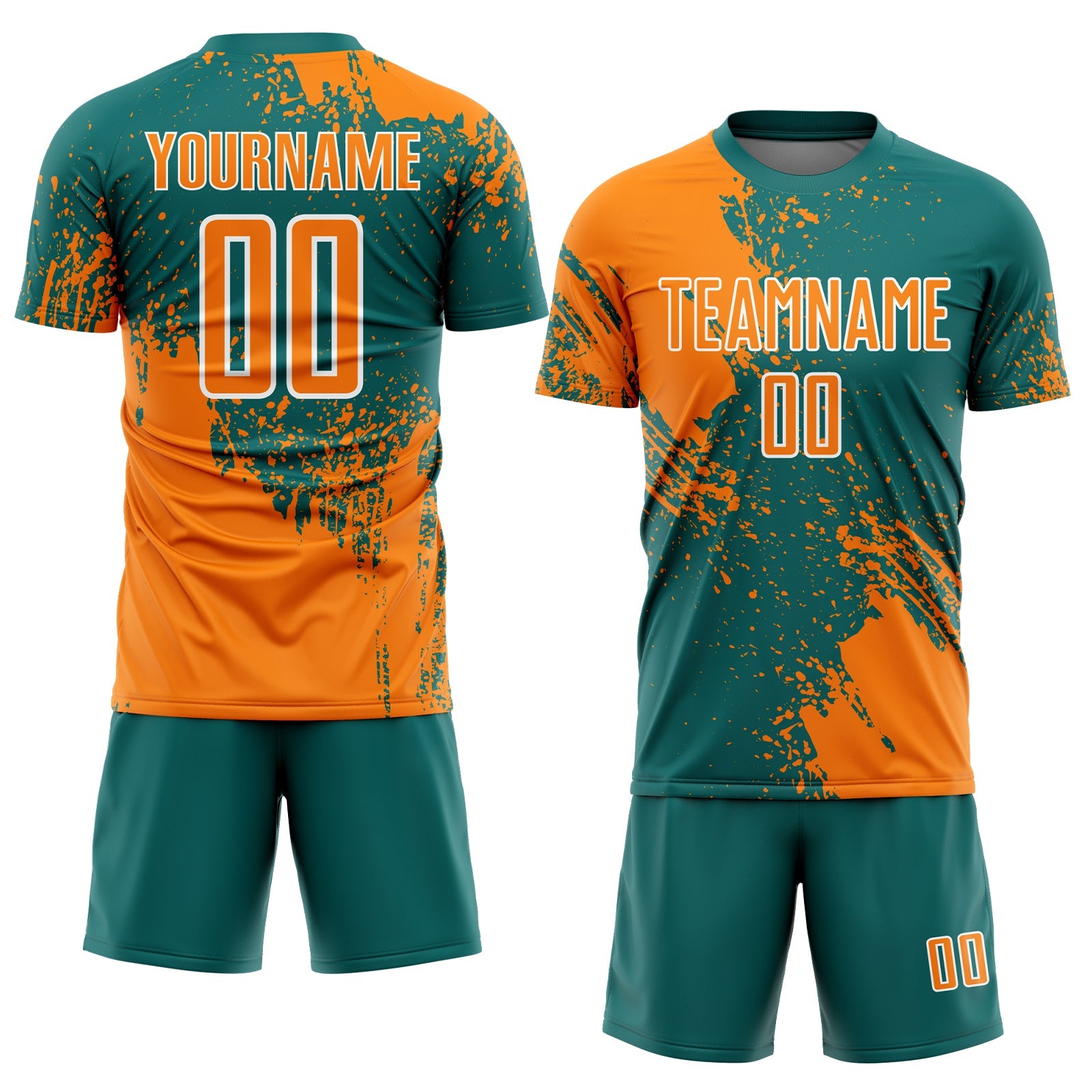 Custom Teal Bay Orange-White Abstract Brush Stroke Sports Sublimation Soccer Uniform Jersey view 2