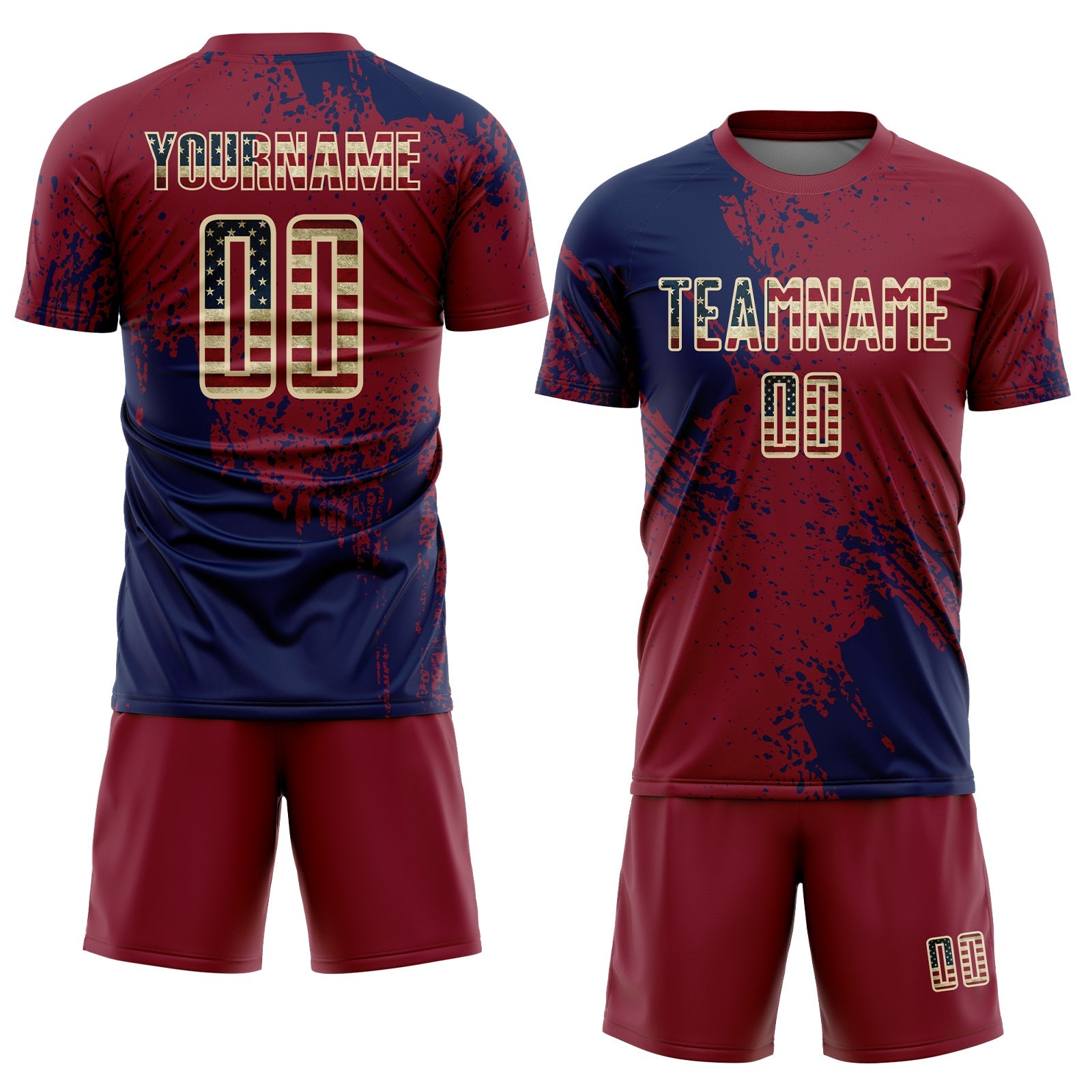 Custom Crimson Vintage USA Flag Navy-Cream Abstract Brush Stroke Sports Sublimation Soccer Uniform Jersey view 2