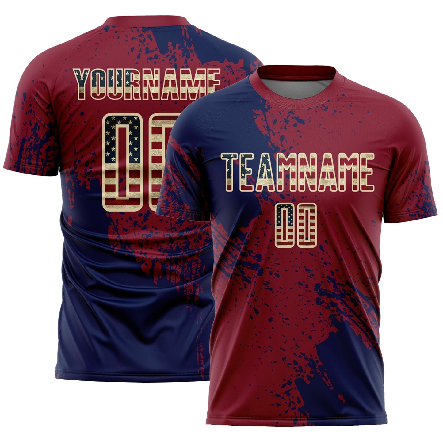 Custom Crimson Vintage USA Flag Navy-Cream Abstract Brush Stroke Sports Sublimation Soccer Uniform Jersey - Main View