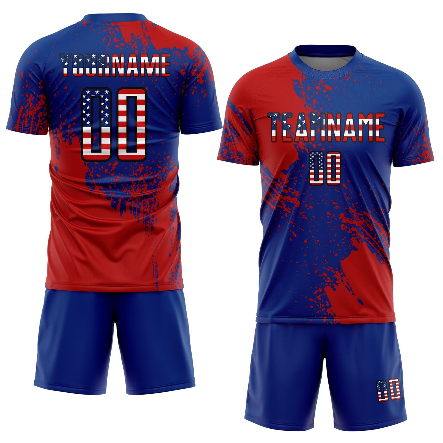 Custom Royal USA Flag Red-Black Abstract Brush Stroke Sports Sublimation Soccer Uniform Jersey view 2