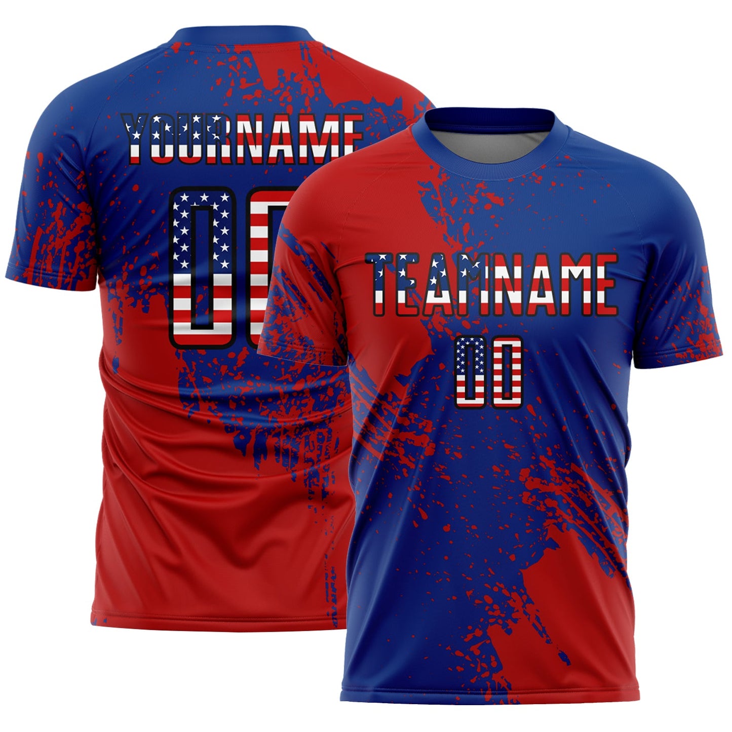 Custom Royal USA Flag Red-Black Abstract Brush Stroke Sports Sublimation Soccer Uniform Jersey - Main View