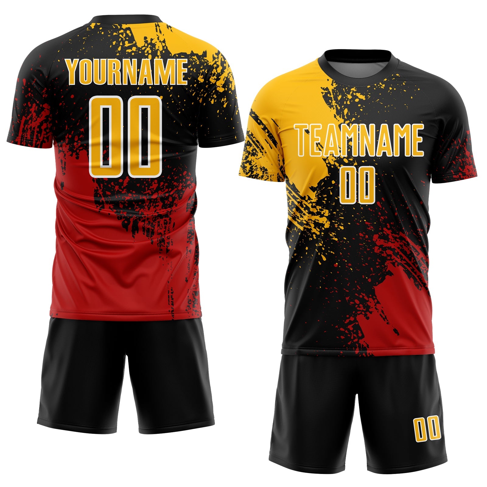 Custom Black Gold Red-White Abstract Brush Stroke Sports Sublimation Soccer Uniform Jersey view 2