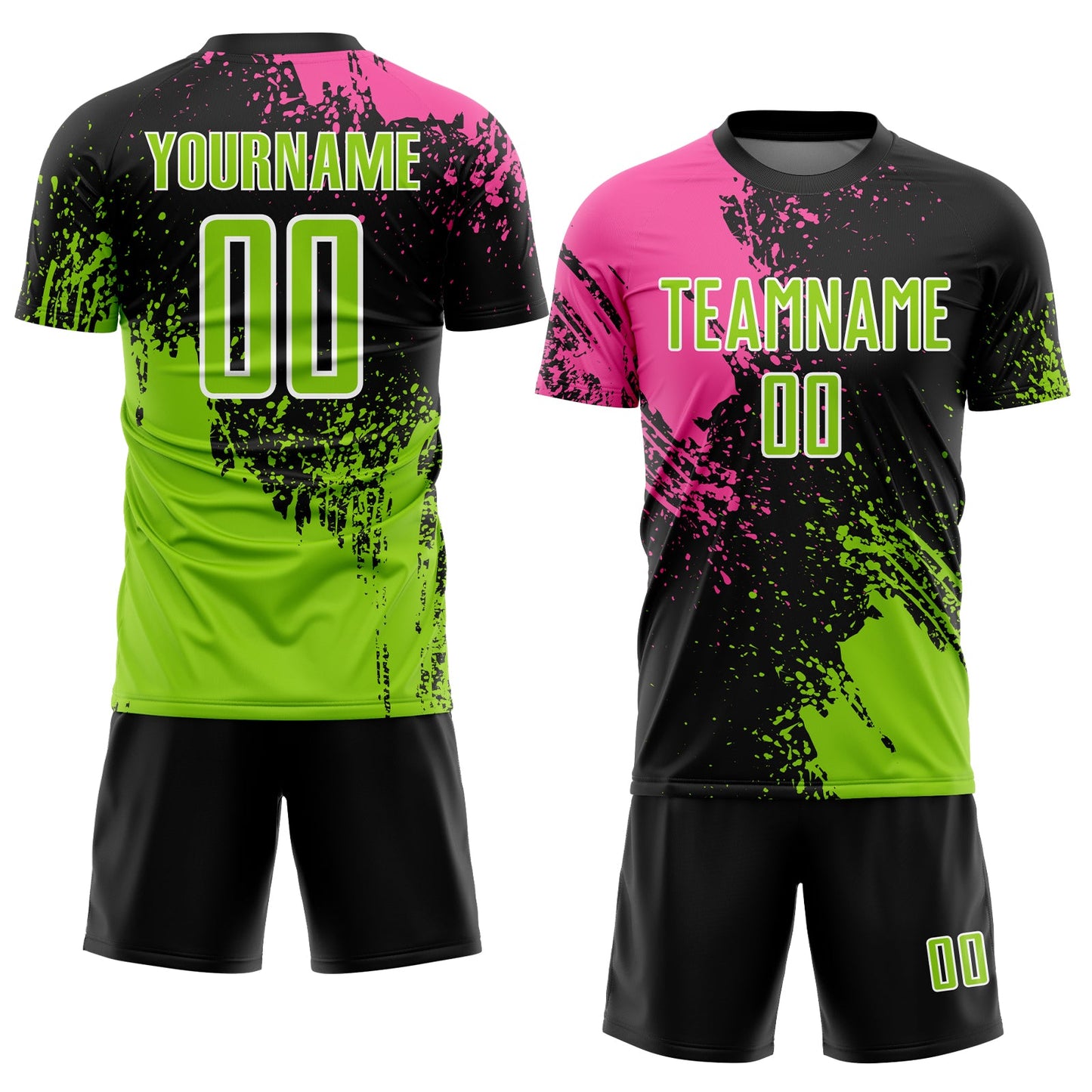 Custom Black Neon Green Pink-White Abstract Brush Stroke Sports Sublimation Soccer Uniform Jersey view 2