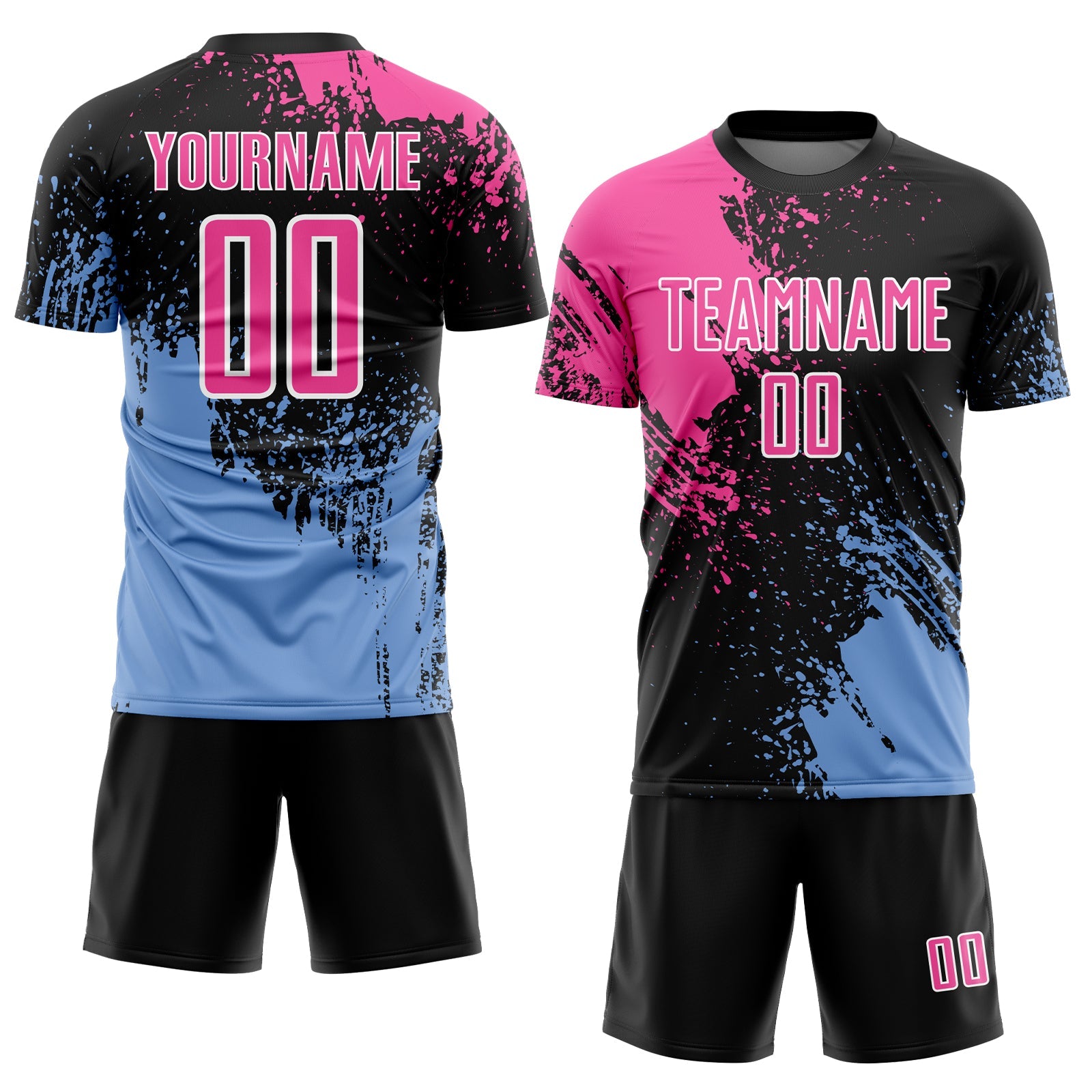 Custom Black Pink Light Blue-White Abstract Brush Stroke Sports Sublimation Soccer Uniform Jersey view 2