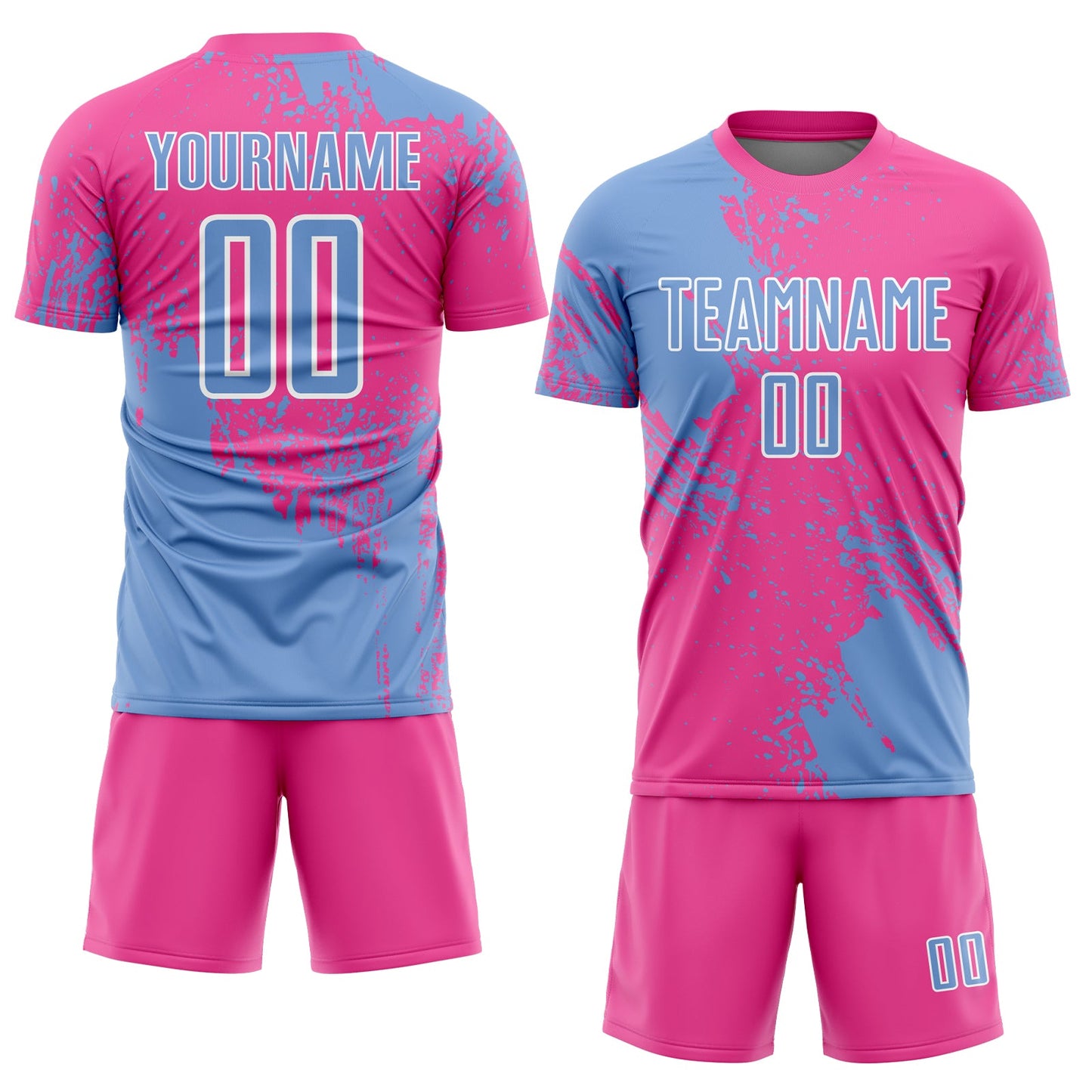 Custom Pink Light Blue-White Abstract Brush Stroke Sports Sublimation Soccer Uniform Jersey view 2