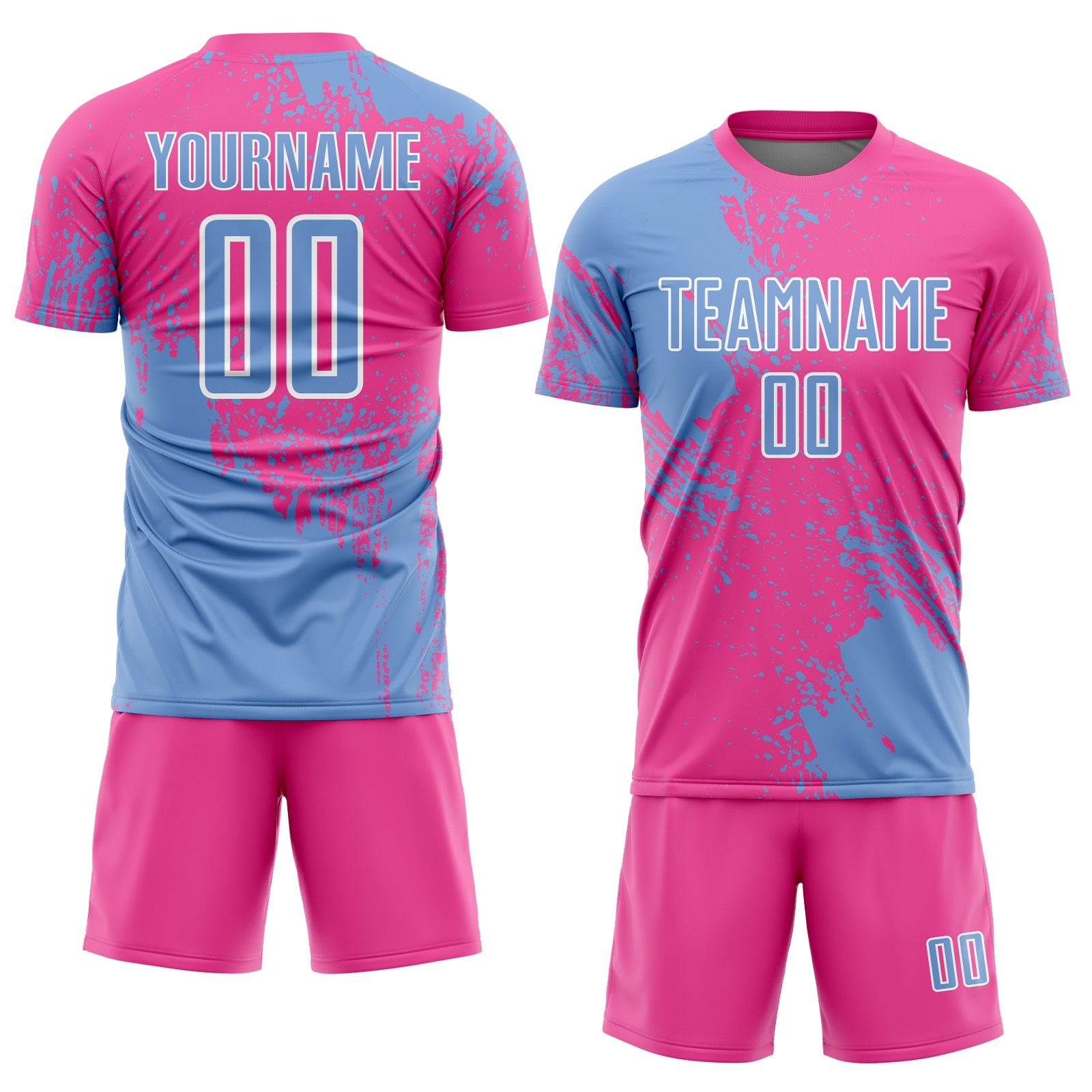 Custom Pink Light Blue-White Abstract Brush Stroke Sports Sublimation Soccer Uniform Jersey view 2