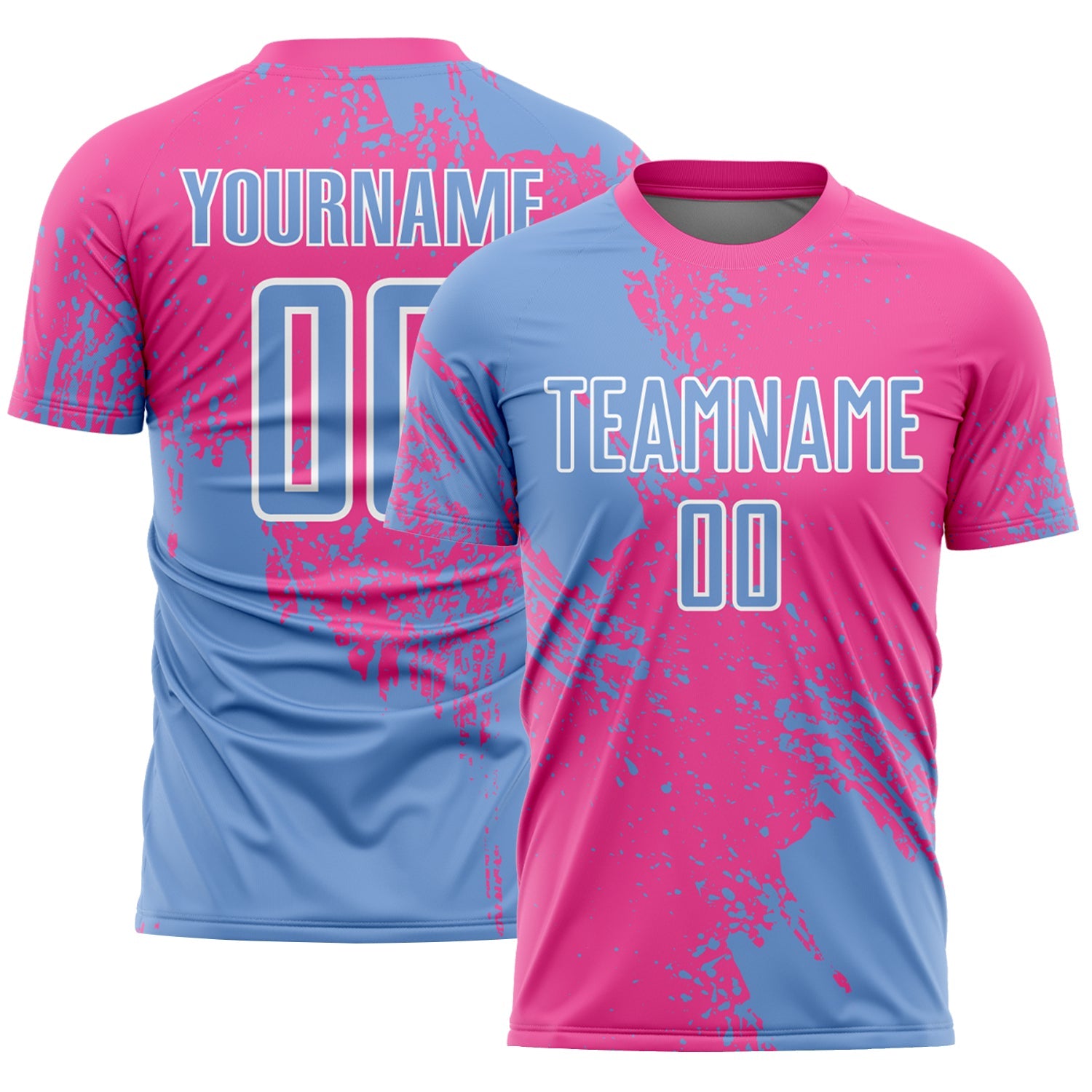 Custom Pink Light Blue-White Abstract Brush Stroke Sports Sublimation Soccer Uniform Jersey - Main View