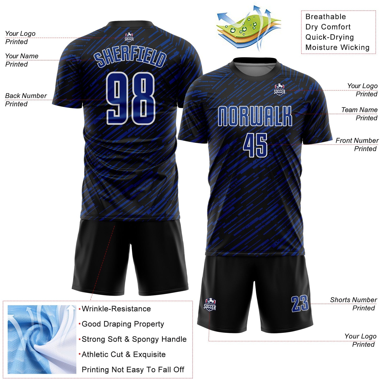 Custom Black Royal-White Line Sports Sublimation Soccer Uniform Jersey view 4