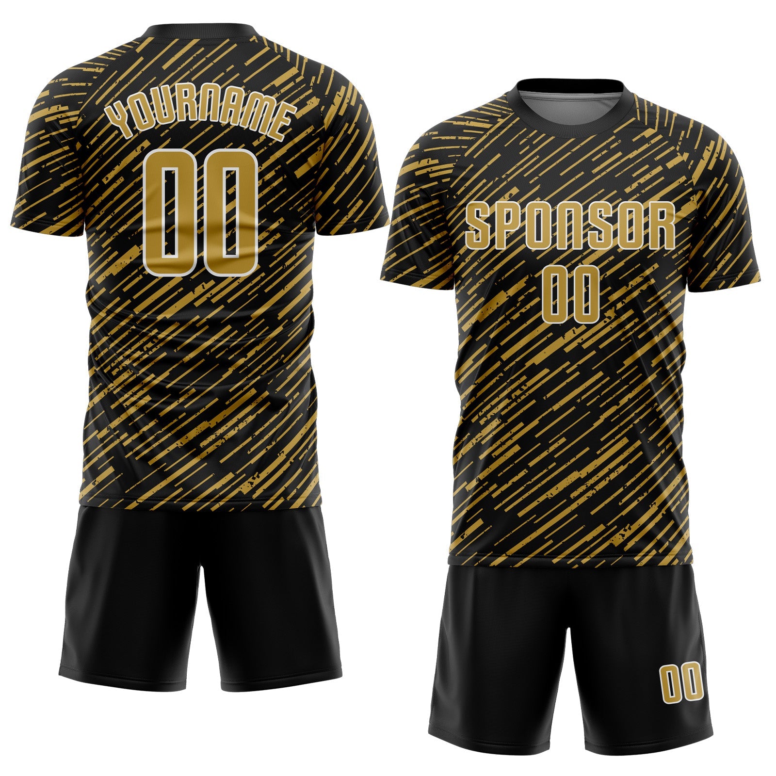 Custom Black Old Gold-White Line Sports Sublimation Soccer Uniform Jersey view 2