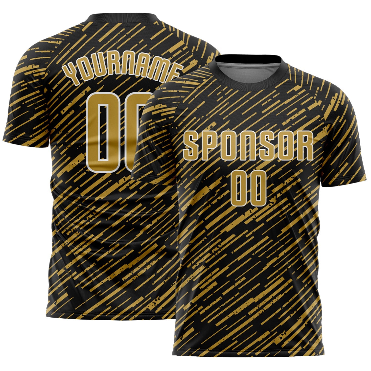 Custom Black Old Gold-White Line Sports Sublimation Soccer Uniform Jersey - Main View