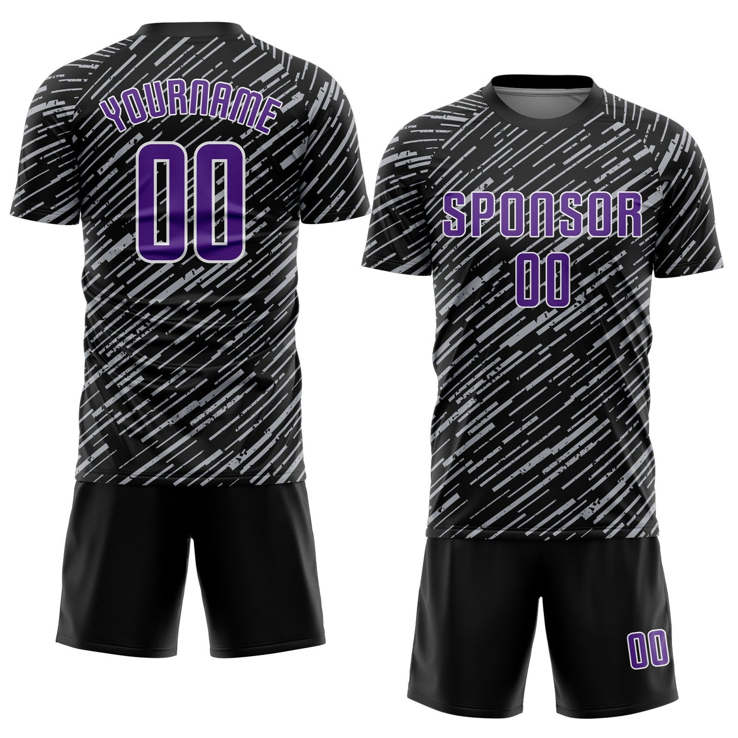 Custom Black Purple Gray-White Line Sports Sublimation Soccer Uniform Jersey view 2
