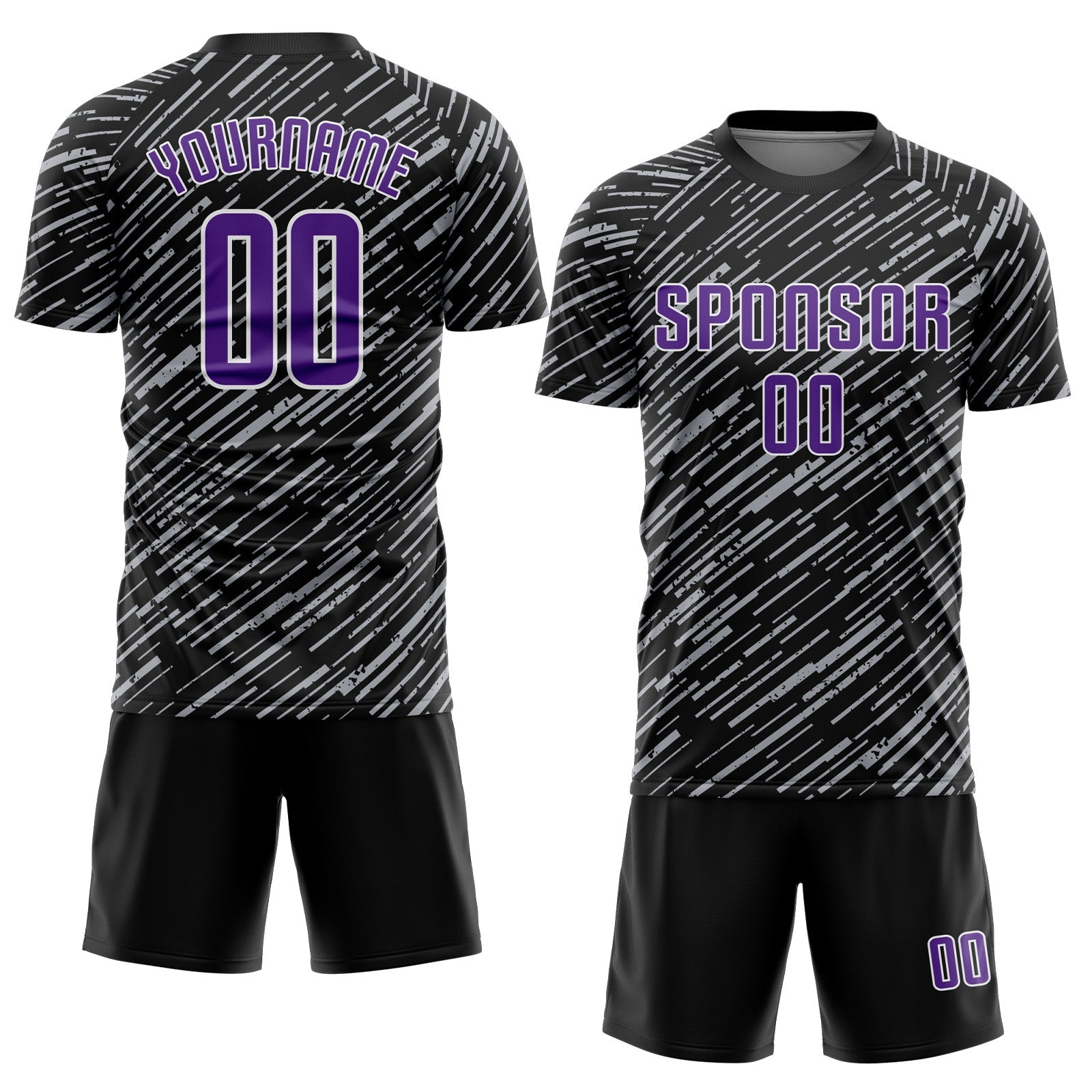 Custom Black Purple Gray-White Line Sports Sublimation Soccer Uniform Jersey view 2