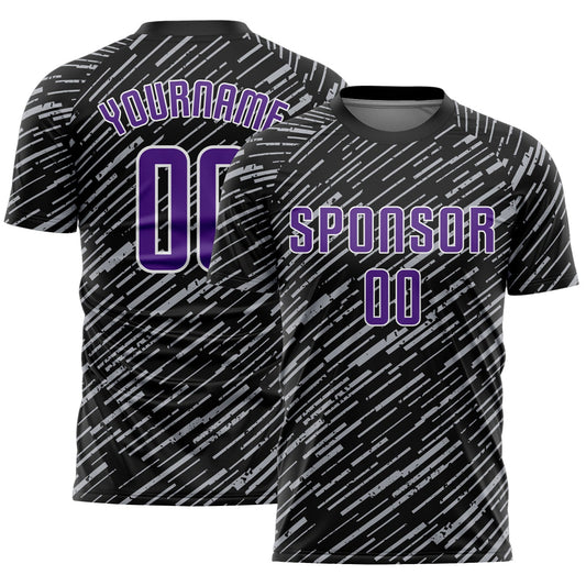 Custom Black Purple Gray-White Line Sports Sublimation Soccer Uniform Jersey - Main View