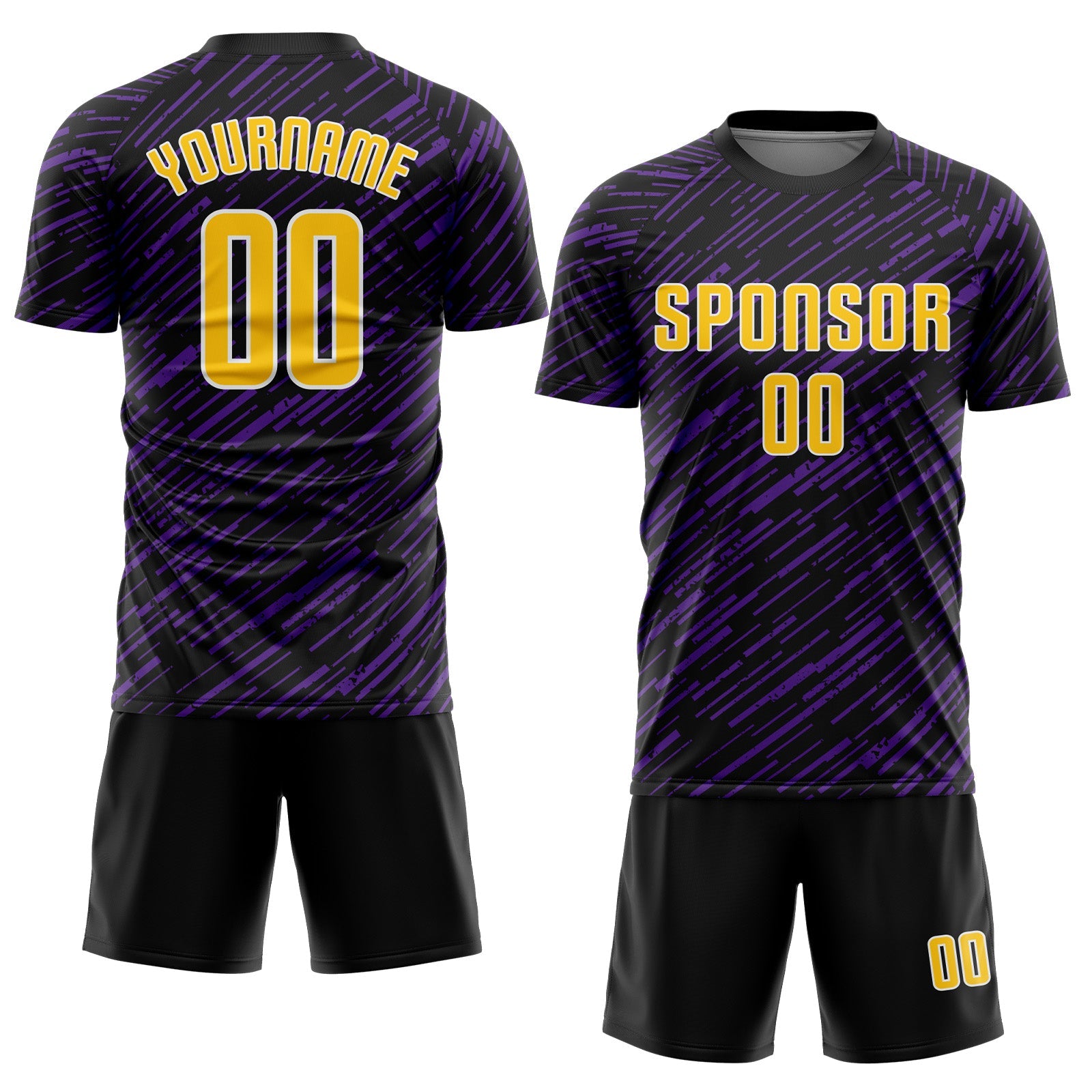 Custom Black Yellow Purple-White Line Sports Sublimation Soccer Uniform Jersey view 2