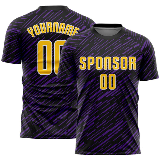 Custom Black Yellow Purple-White Line Sports Sublimation Soccer Uniform Jersey - Main View
