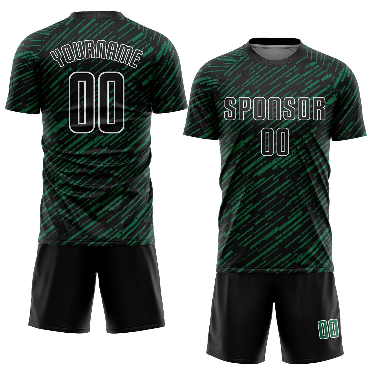 Custom Black Kelly Green-White Line Sports Sublimation Soccer Uniform Jersey view 2