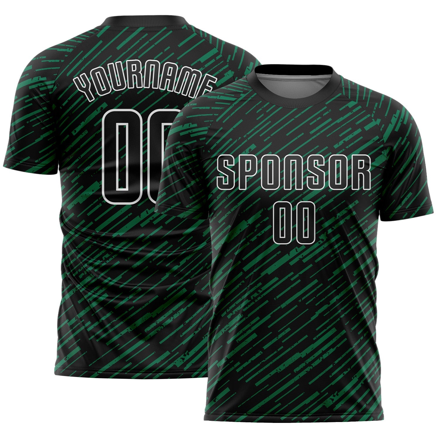 Custom Black Kelly Green-White Line Sports Sublimation Soccer Uniform Jersey - Main View