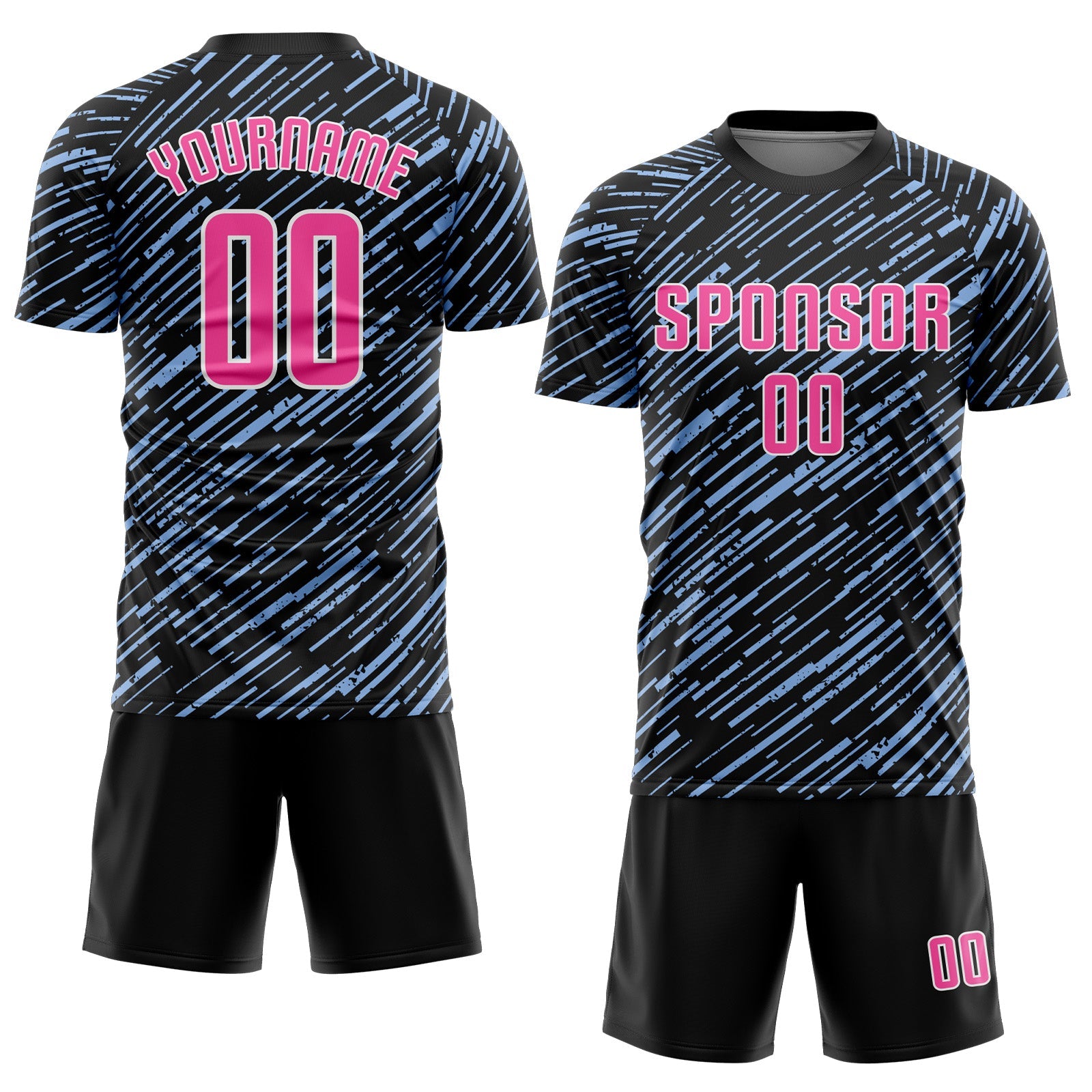 Custom Black Pink Light Blue-White Line Sports Sublimation Soccer Uniform Jersey view 2