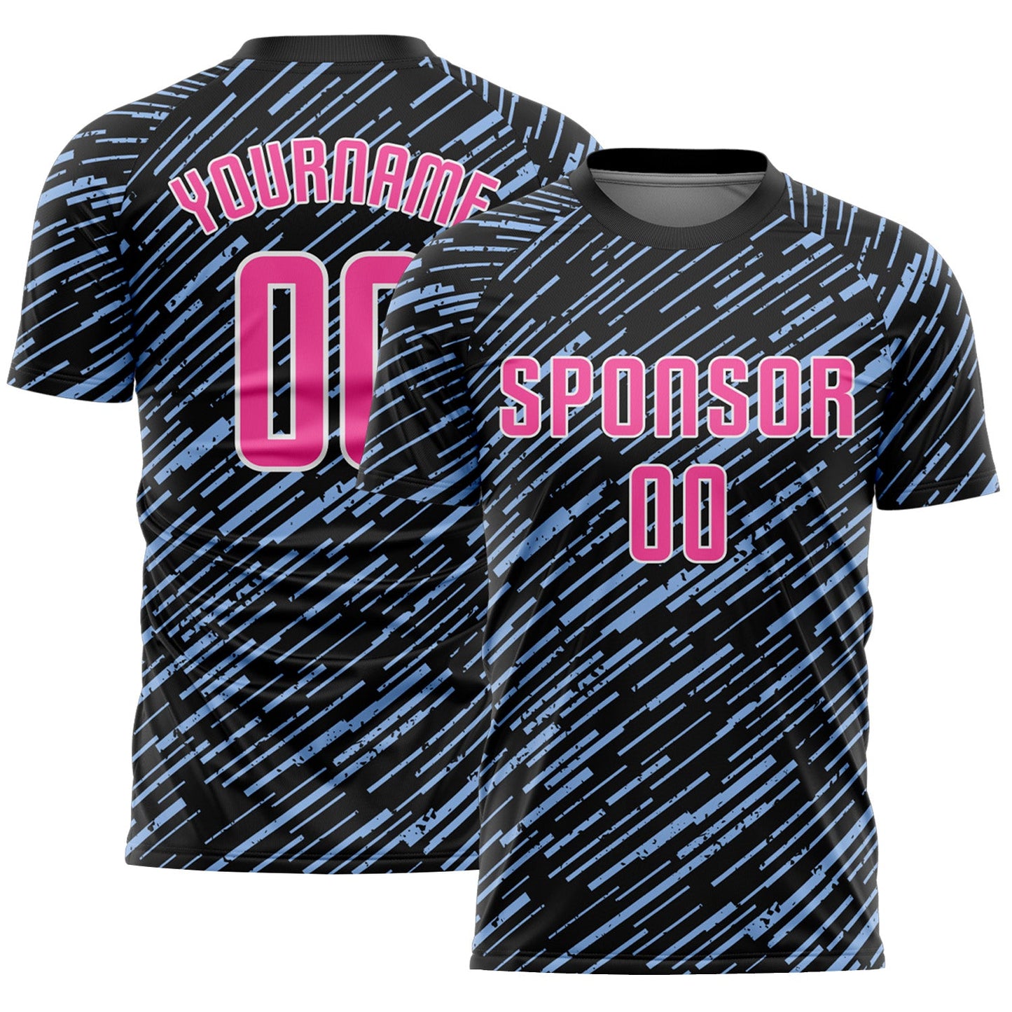 Custom Black Pink Light Blue-White Line Sports Sublimation Soccer Uniform Jersey - Main View