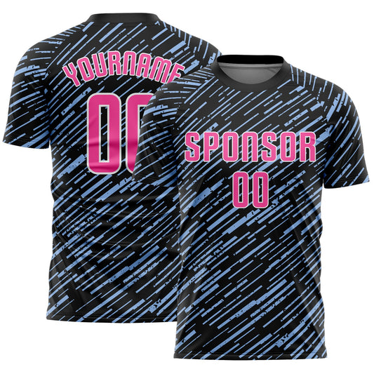 Custom Black Pink Light Blue-White Line Sports Sublimation Soccer Uniform Jersey - Main View