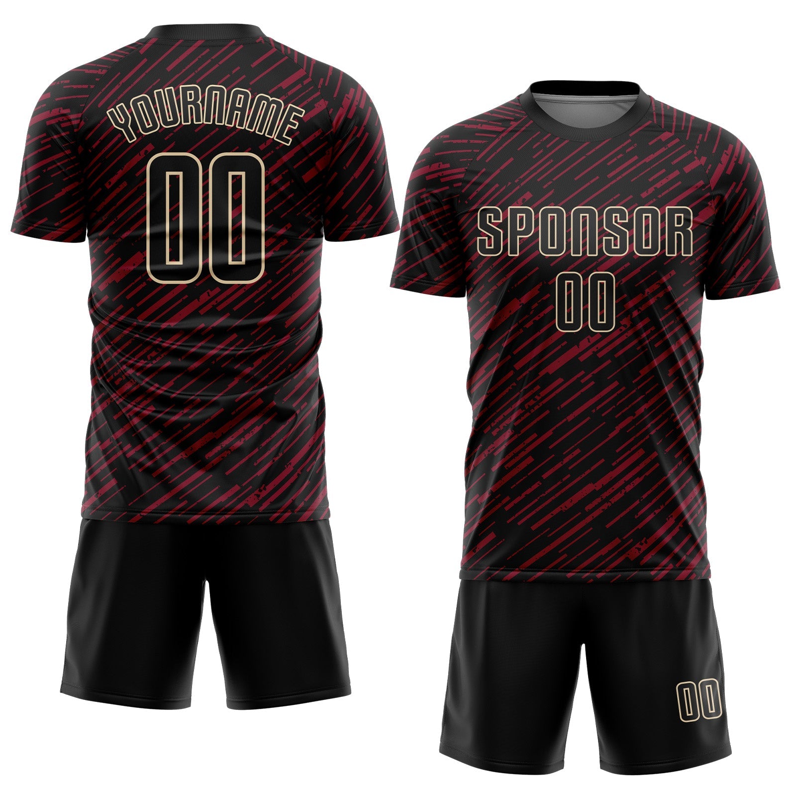 Custom Black Crimson-Cream Line Sports Sublimation Soccer Uniform Jersey view 2