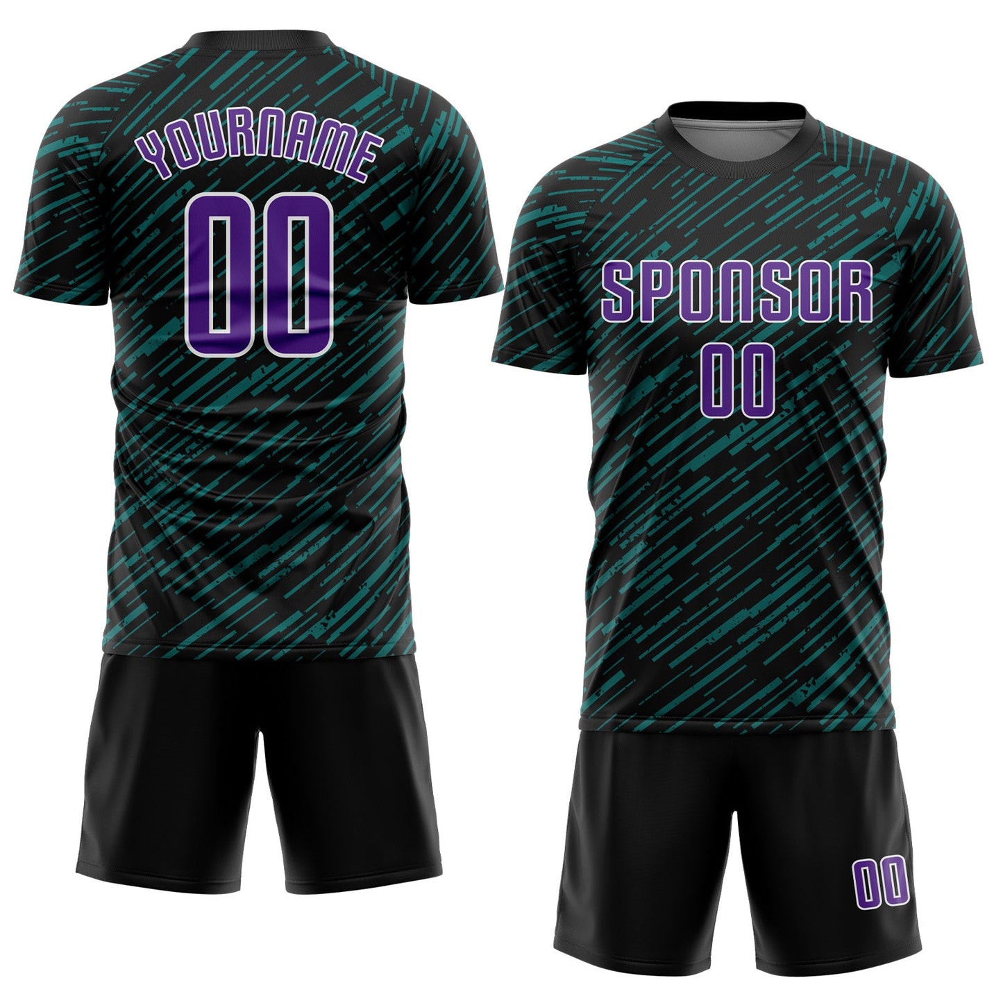 Custom Black Purple Teal-White Line Sports Sublimation Soccer Uniform Jersey view 2