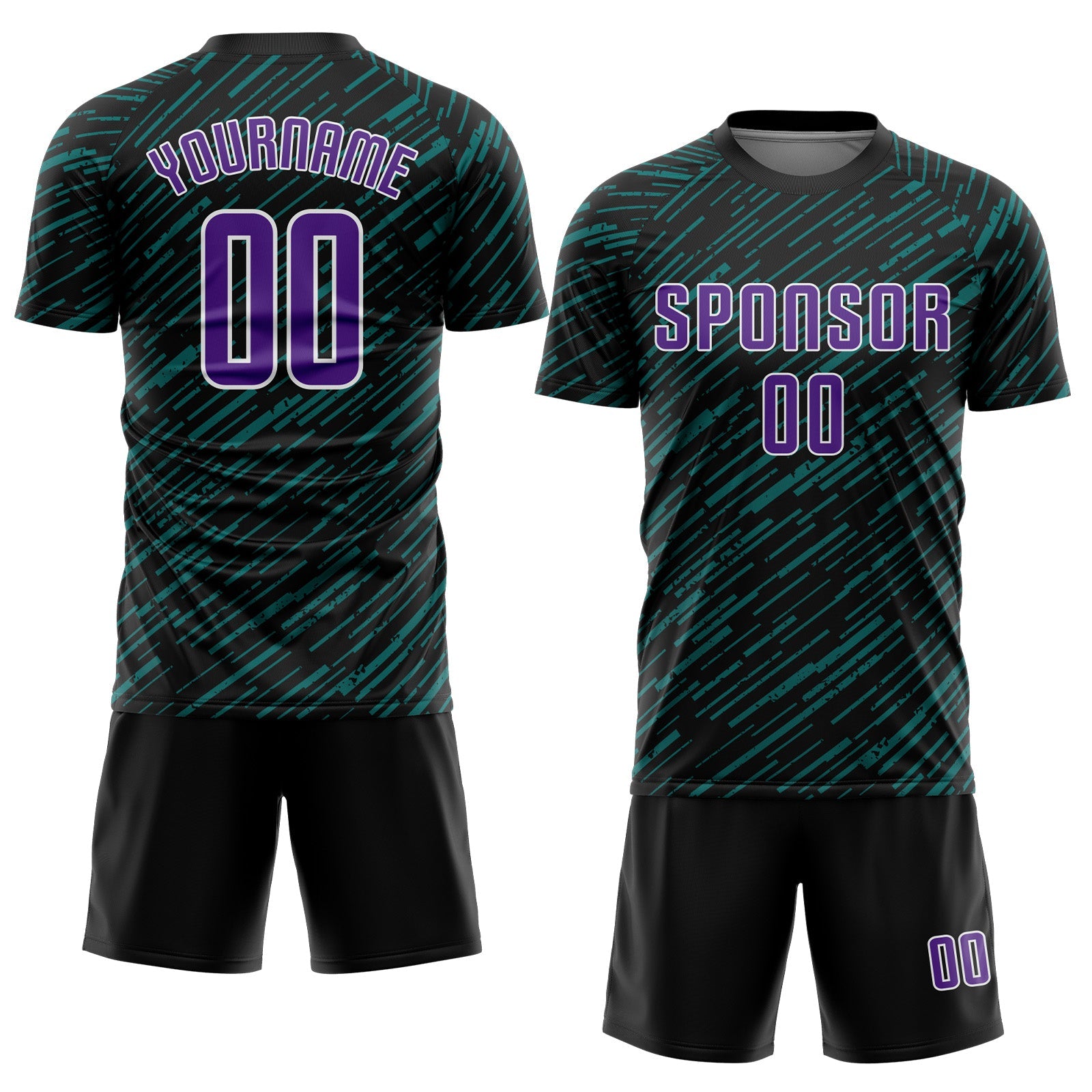 Custom Black Purple Teal-White Line Sports Sublimation Soccer Uniform Jersey view 2