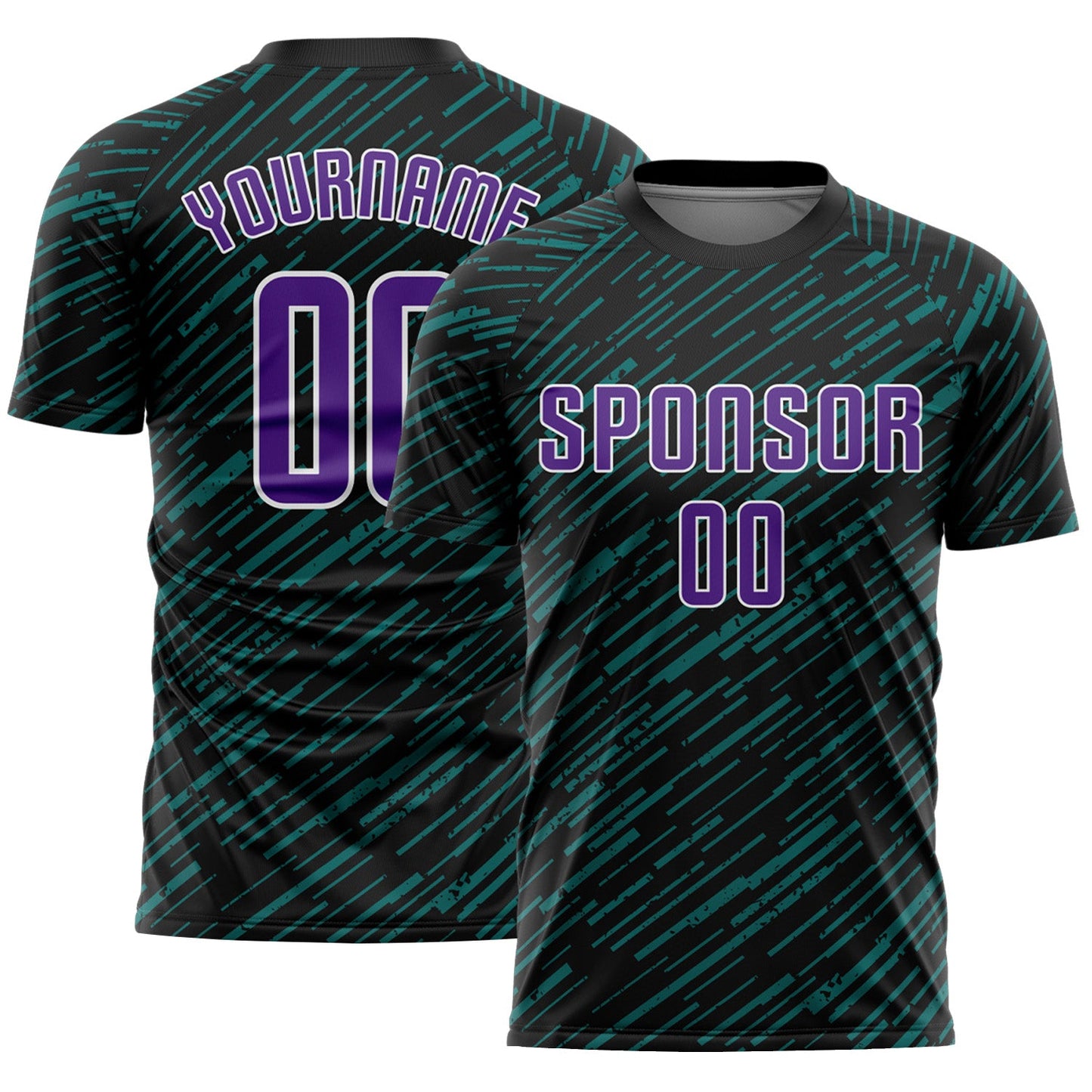 Custom Black Purple Teal-White Line Sports Sublimation Soccer Uniform Jersey - Main View