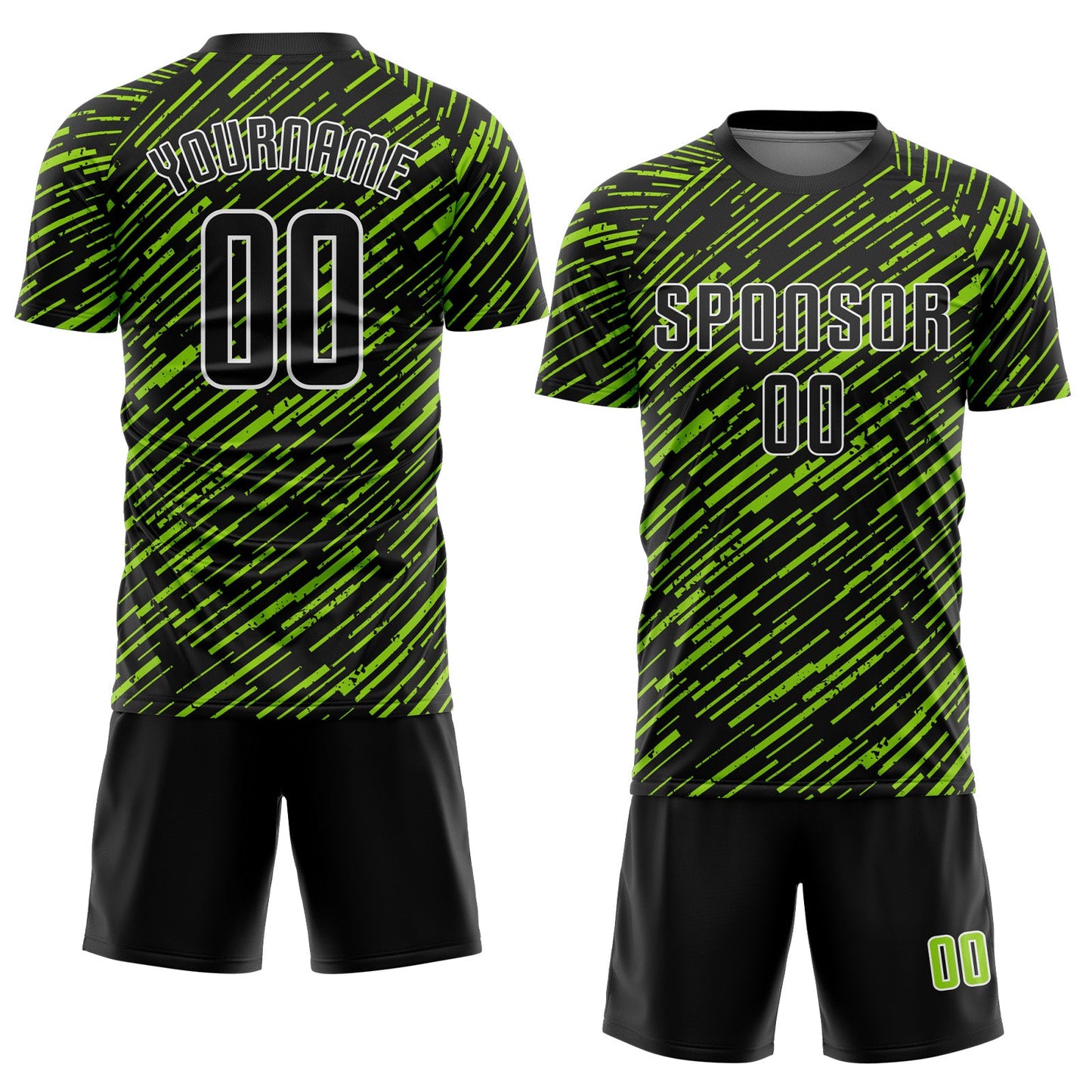 Custom Black Neon Green-White Line Sports Sublimation Soccer Uniform Jersey view 2