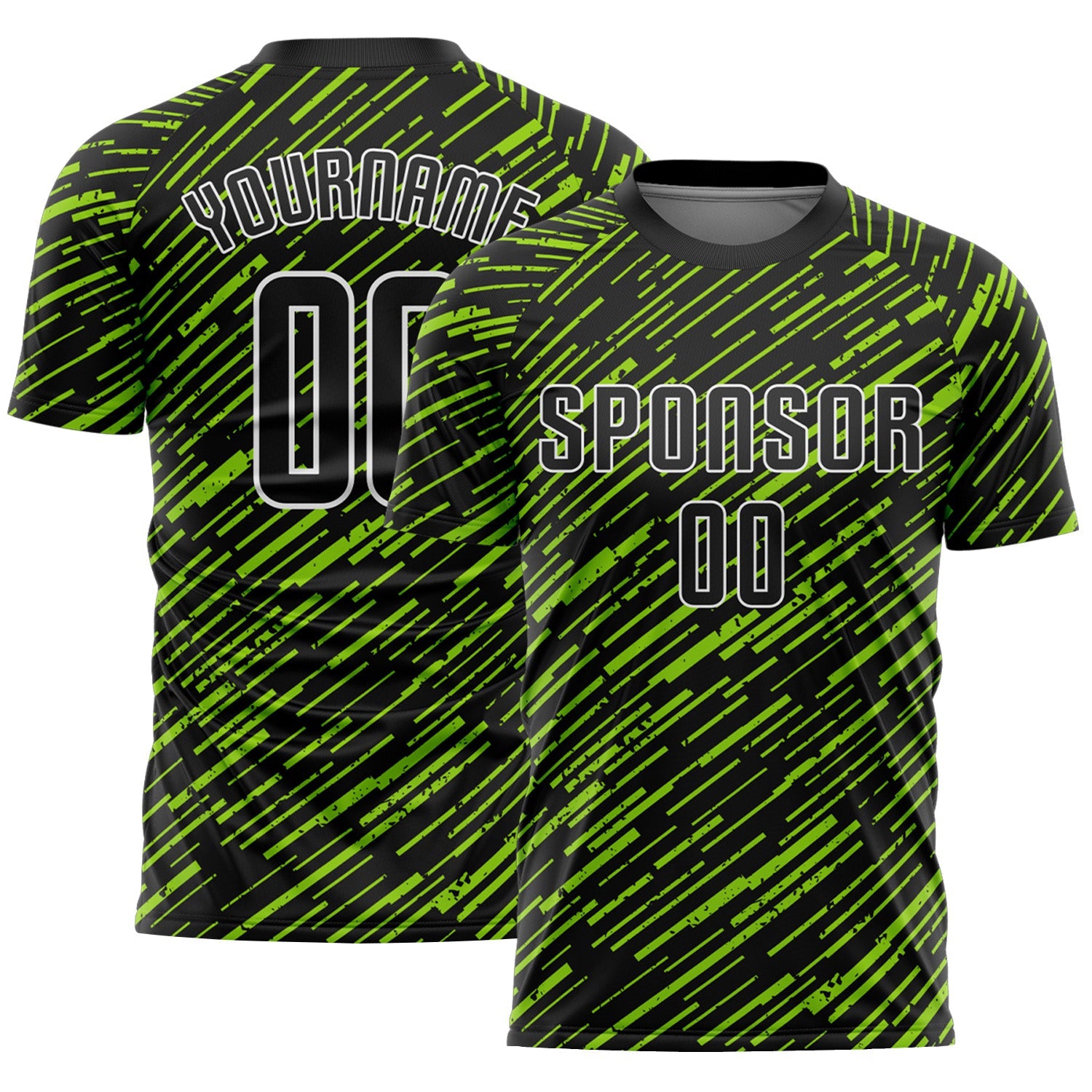 Custom Black Neon Green-White Line Sports Sublimation Soccer Uniform Jersey - Main View