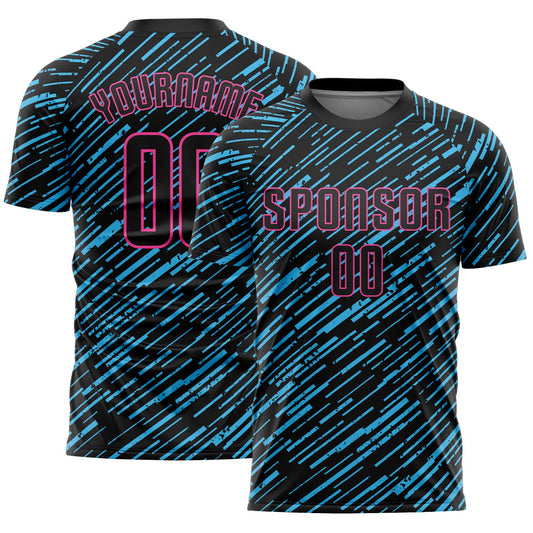 Custom Black Sky Blue-Pink Line Sports Sublimation Soccer Uniform Jersey - Main View