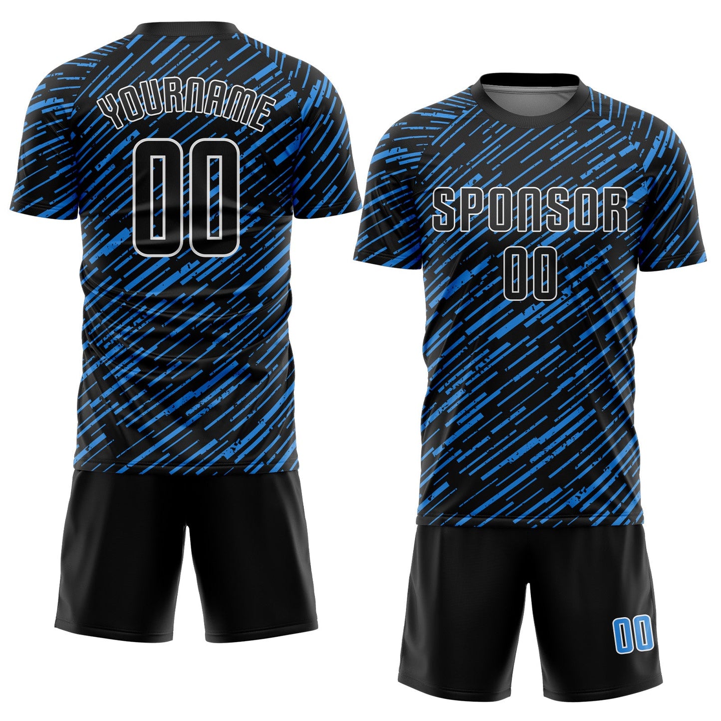 Custom Black Powder Blue-White Line Sports Sublimation Soccer Uniform Jersey view 2