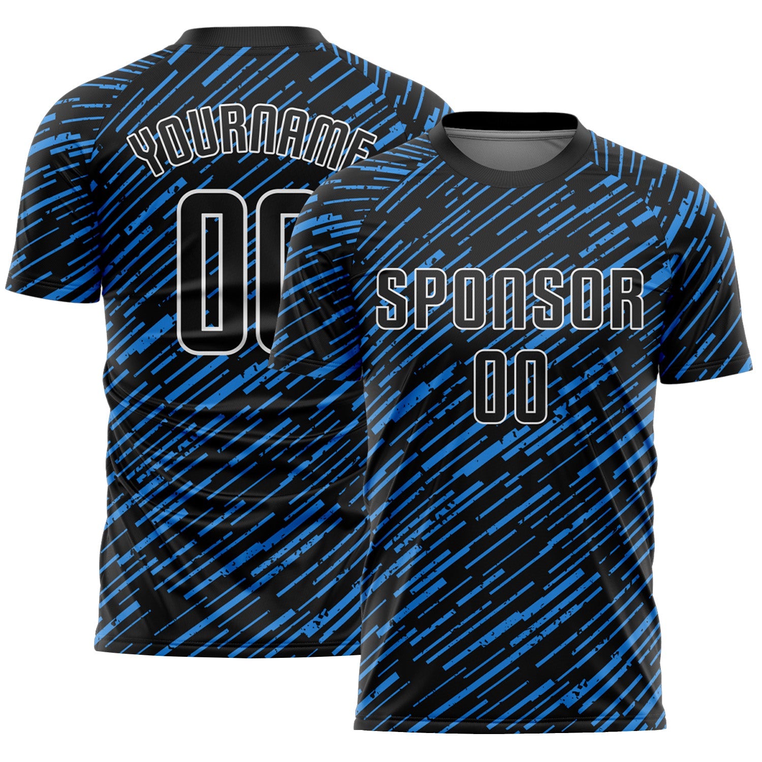 Custom Black Powder Blue-White Line Sports Sublimation Soccer Uniform Jersey - Main View