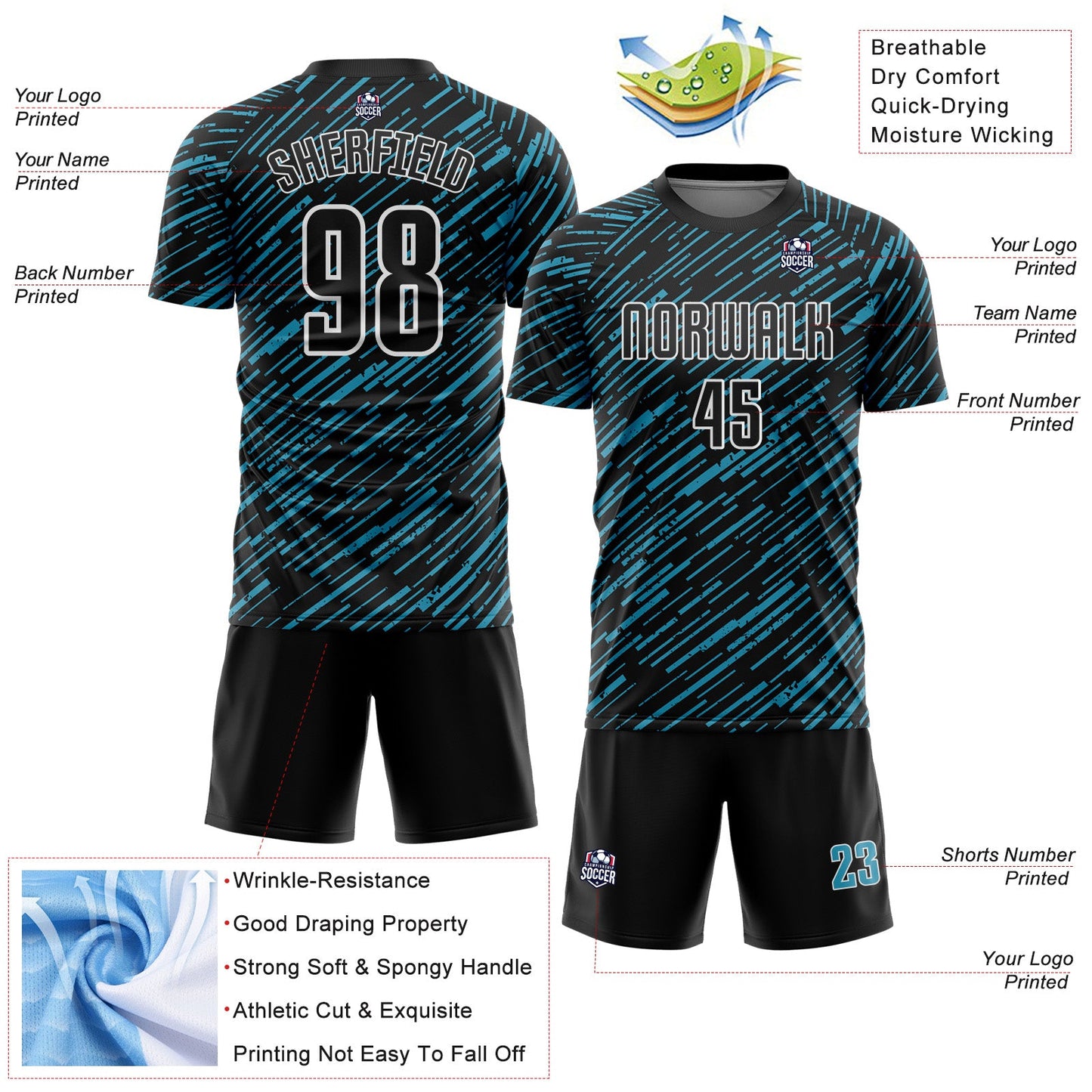 Custom Black Panther Blue-White Line Sports Sublimation Soccer Uniform Jersey view 4