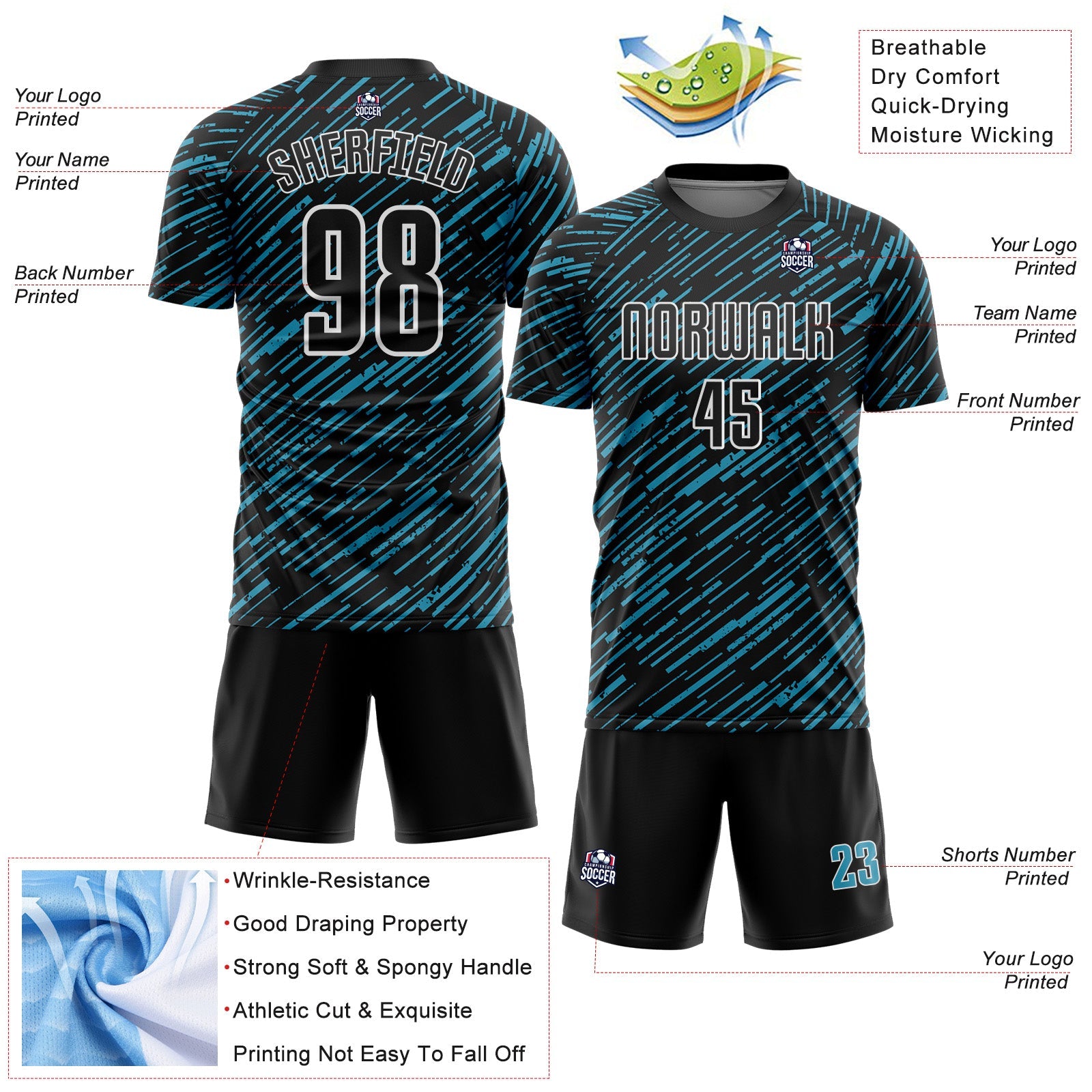 Custom Black Panther Blue-White Line Sports Sublimation Soccer Uniform Jersey view 4
