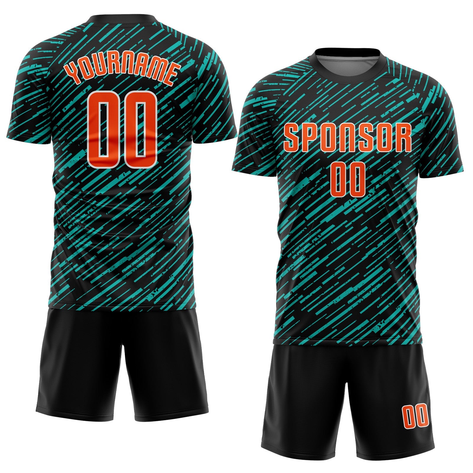 Custom Black Orange Aqua-White Line Sports Sublimation Soccer Uniform Jersey view 2