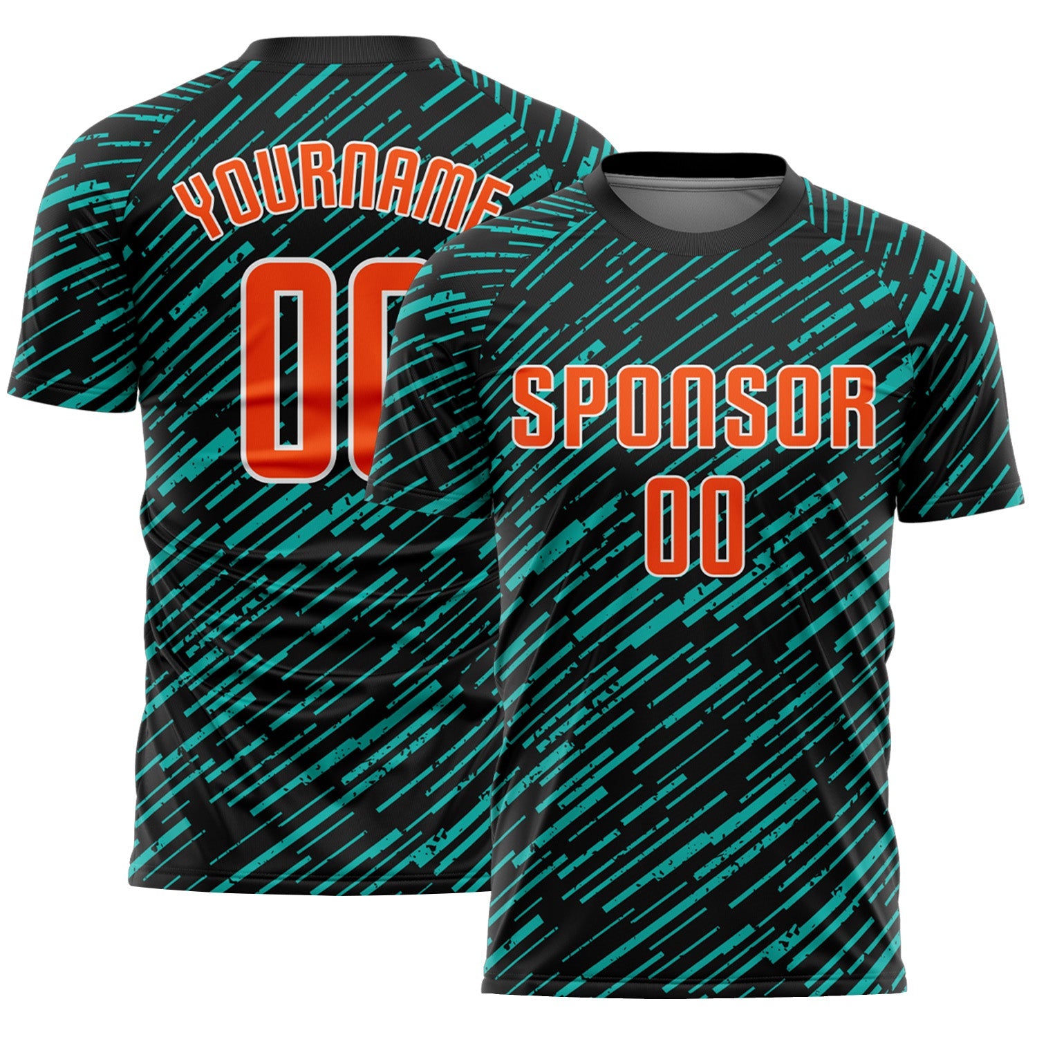 Custom Black Orange Aqua-White Line Sports Sublimation Soccer Uniform Jersey - Main View