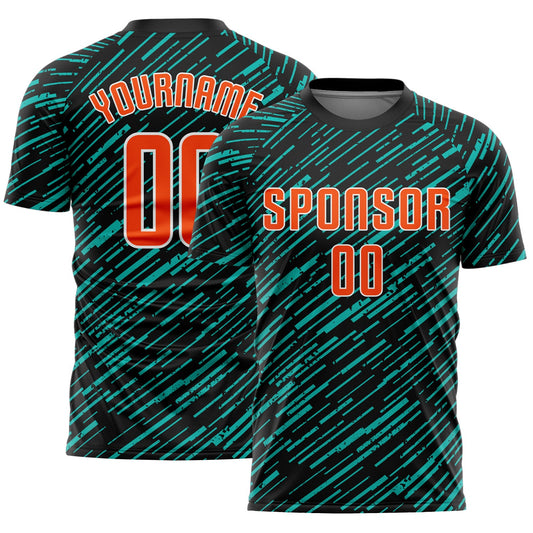 Custom Black Orange Aqua-White Line Sports Sublimation Soccer Uniform Jersey - Main View