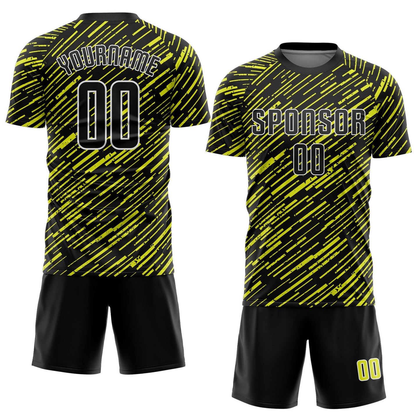Custom Black Neon Yellow-White Line Sports Sublimation Soccer Uniform Jersey view 2