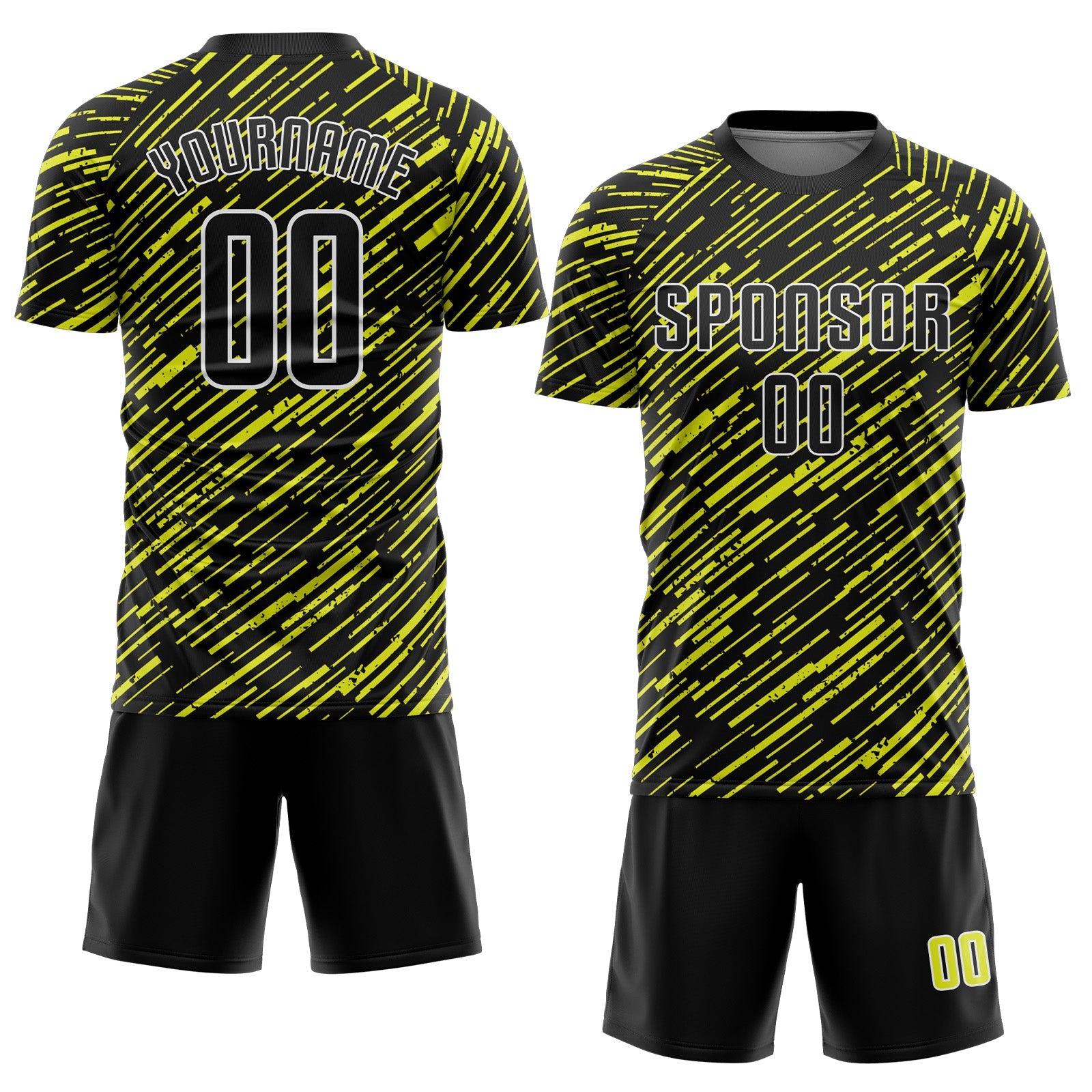 Custom Black Neon Yellow-White Line Sports Sublimation Soccer Uniform Jersey view 2