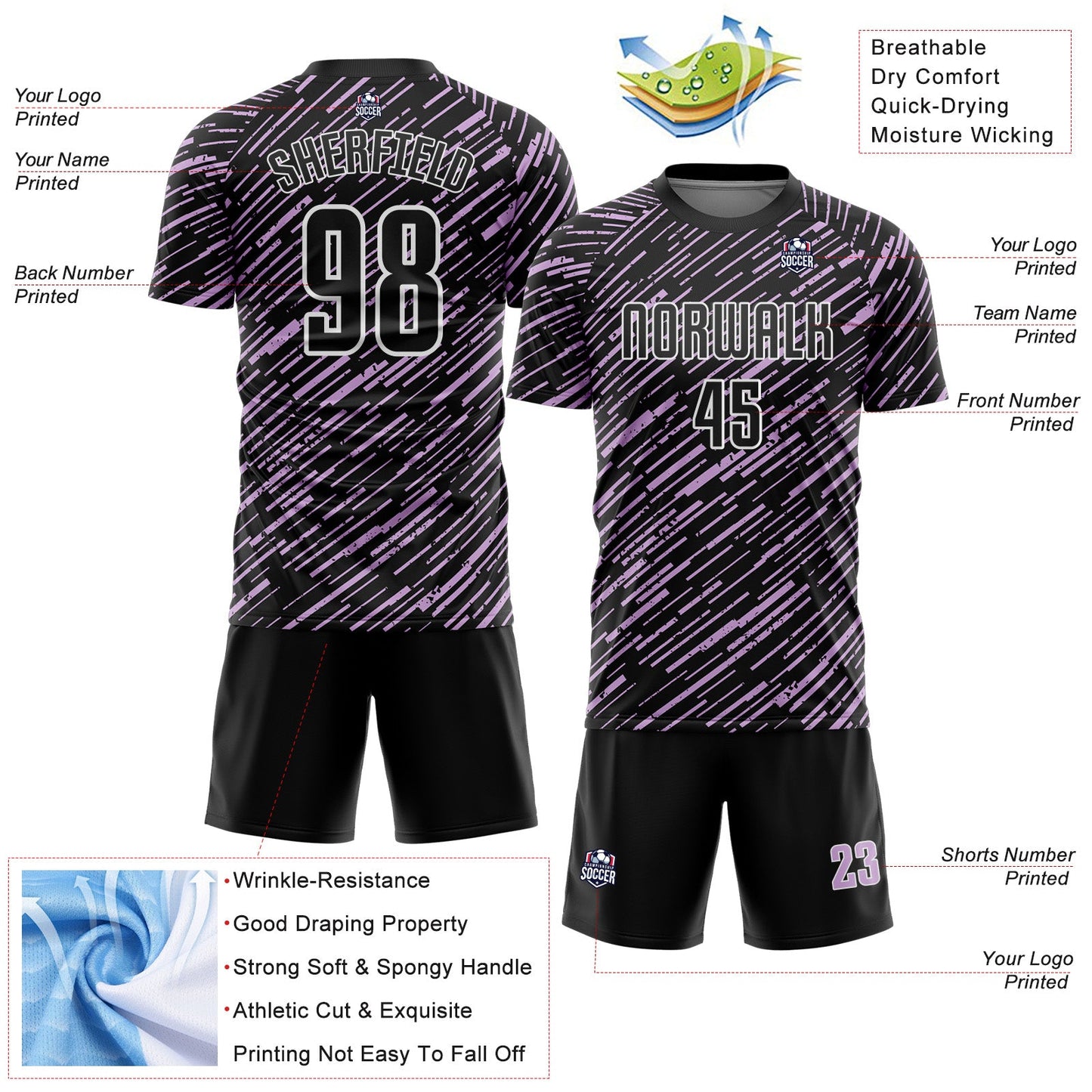 Custom Black Light Purple-White Line Sports Sublimation Soccer Uniform Jersey view 4