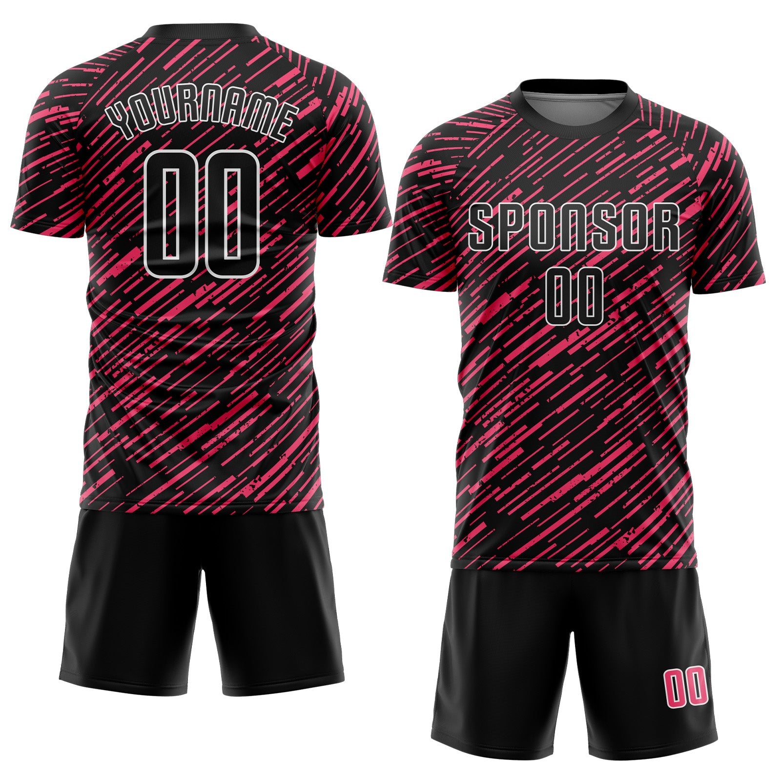 Custom Black Neon Pink-White Line Sports Sublimation Soccer Uniform Jersey view 2