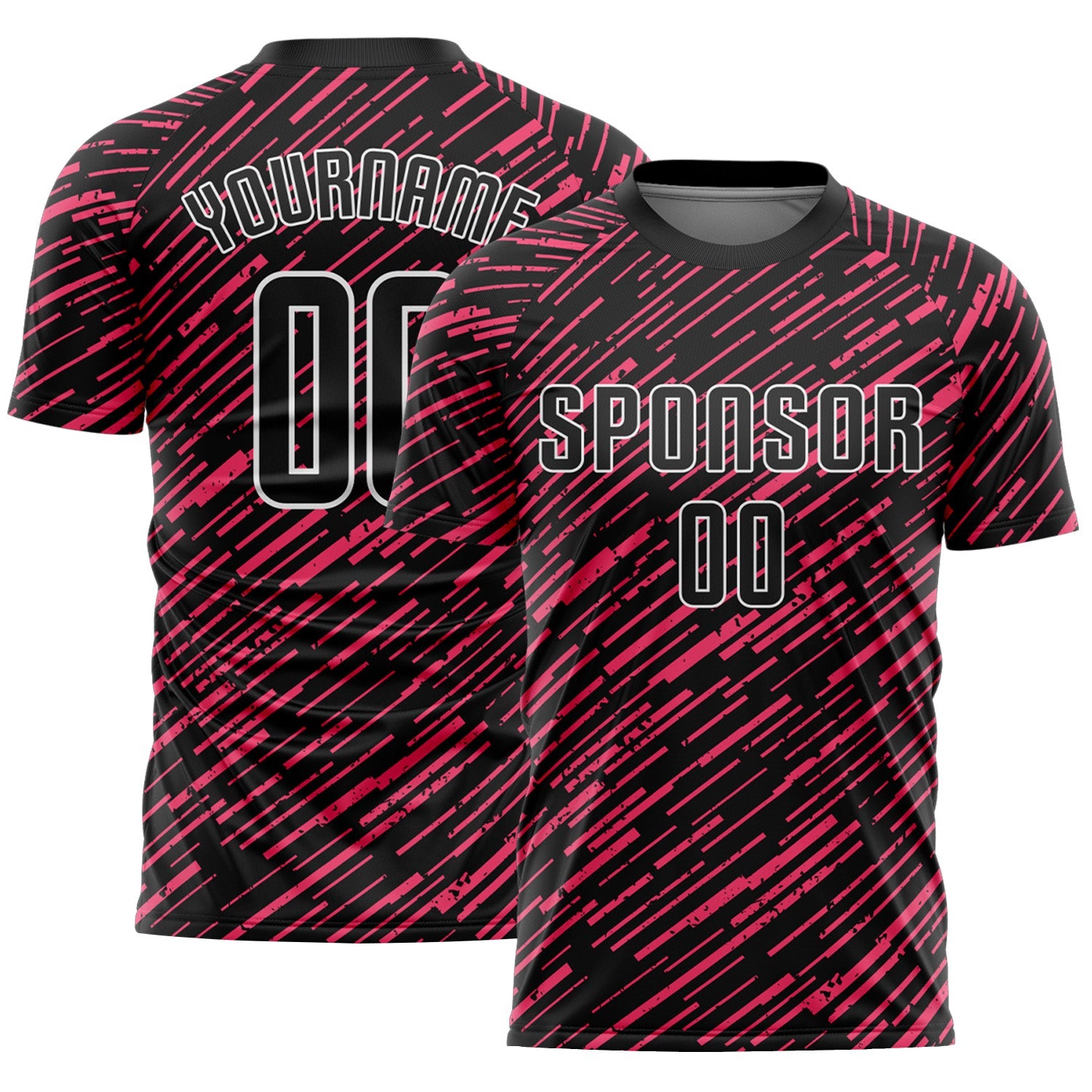 Custom Black Neon Pink-White Line Sports Sublimation Soccer Uniform Jersey - Main View
