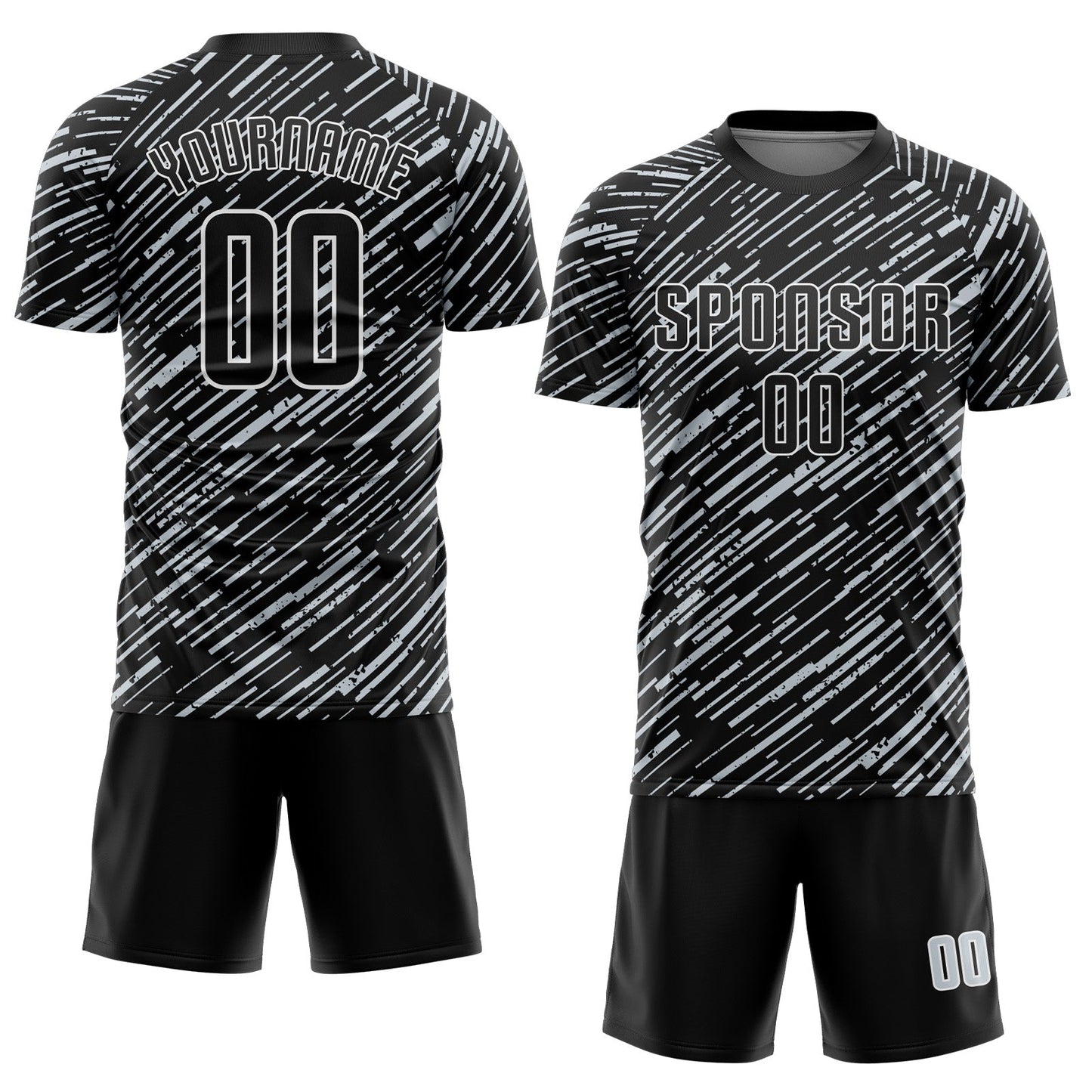 Custom Black Silver-White Line Sports Sublimation Soccer Uniform Jersey view 2