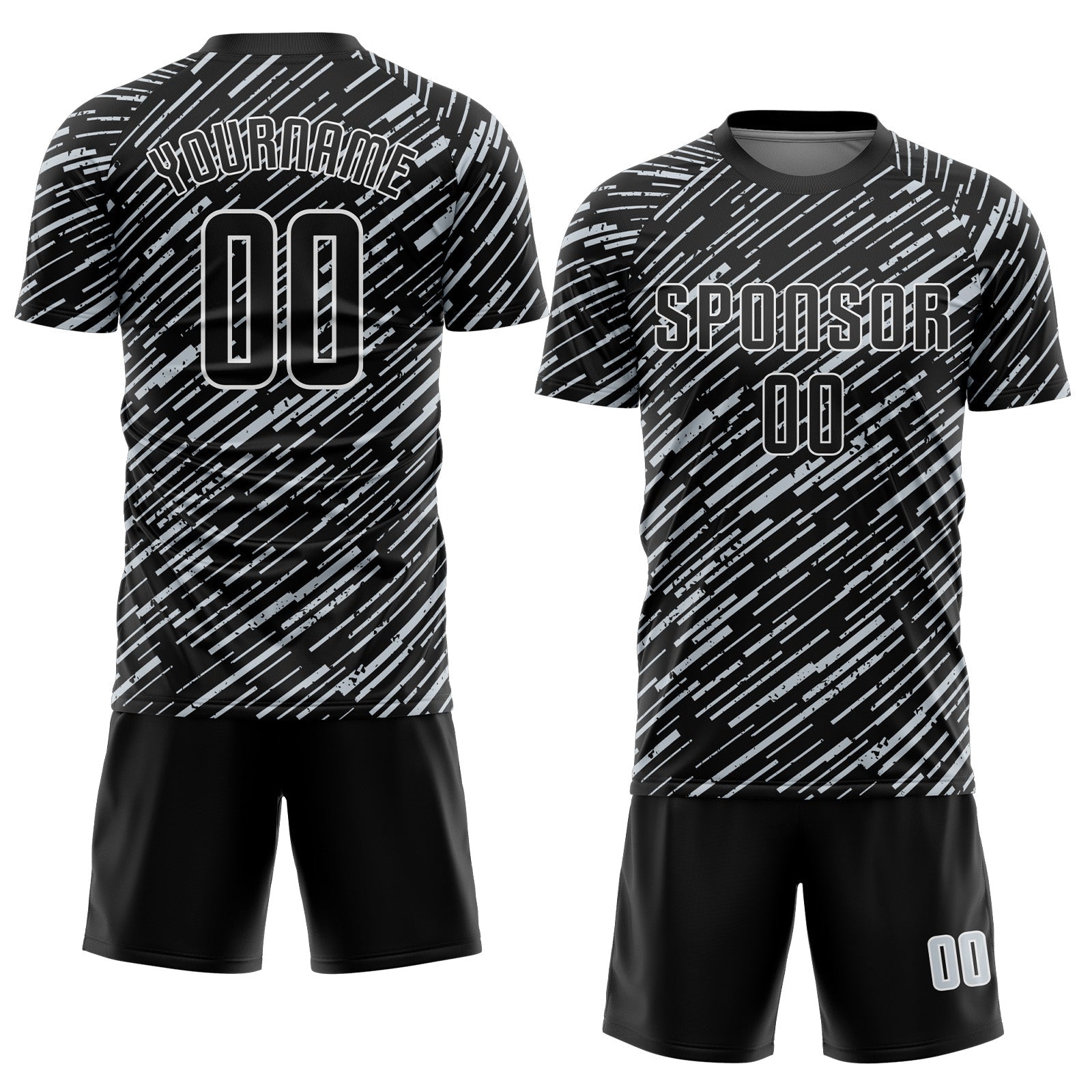Custom Black Silver-White Line Sports Sublimation Soccer Uniform Jersey view 2